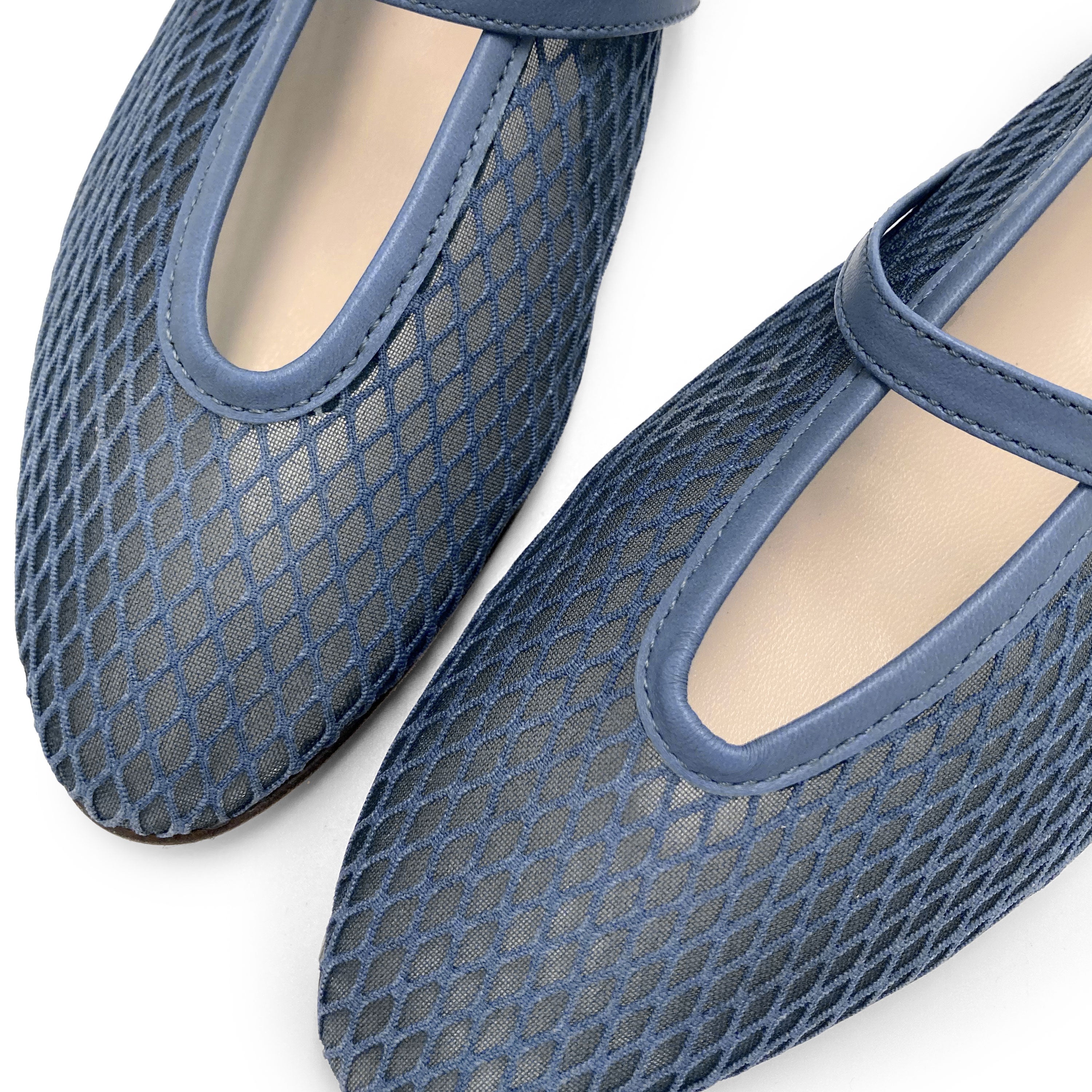 TT Go Green - Ballerines Mary Jane bleu denim avec bride en tissu eco-recyclé transparent