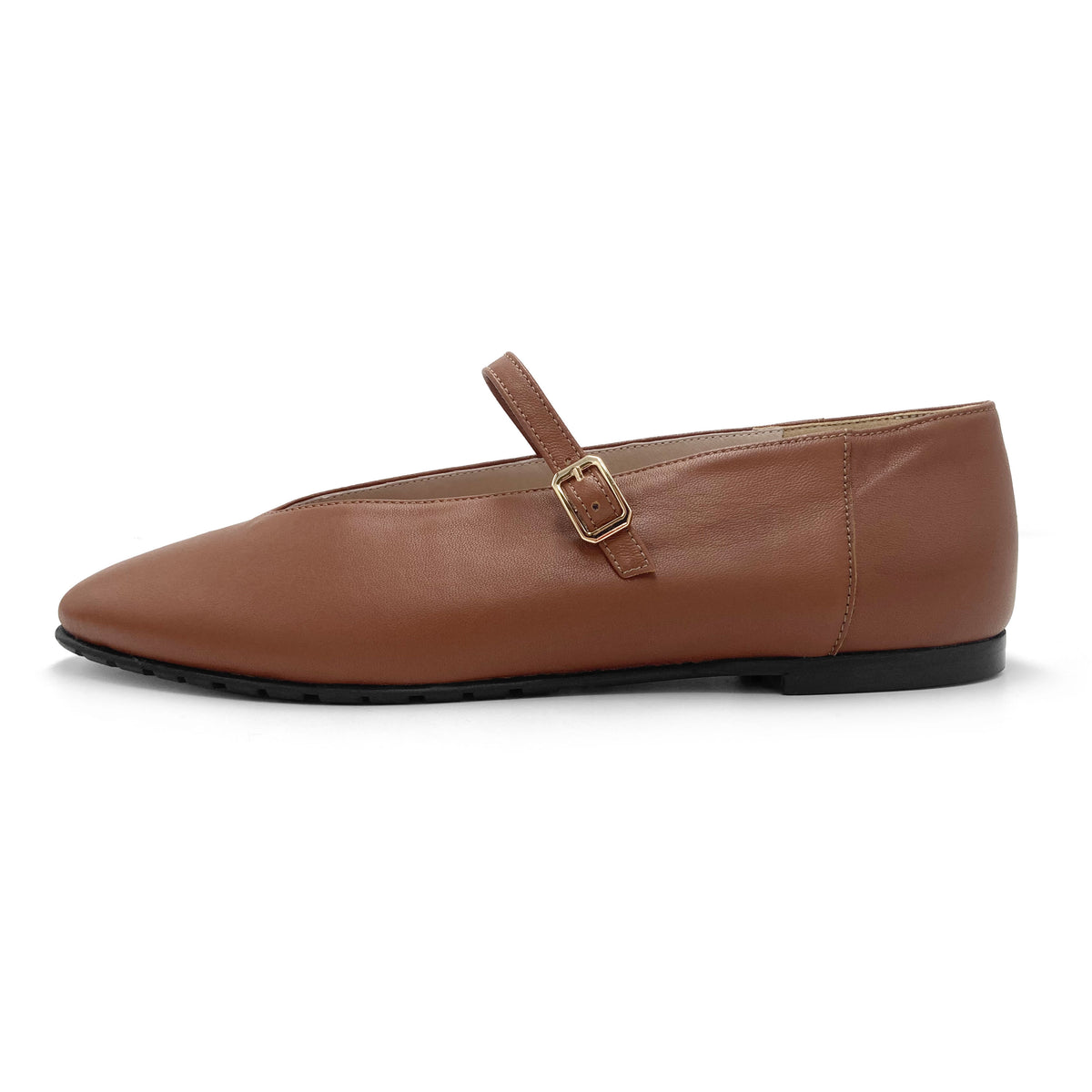 Ballerines en cuir marron avec col V et bride
