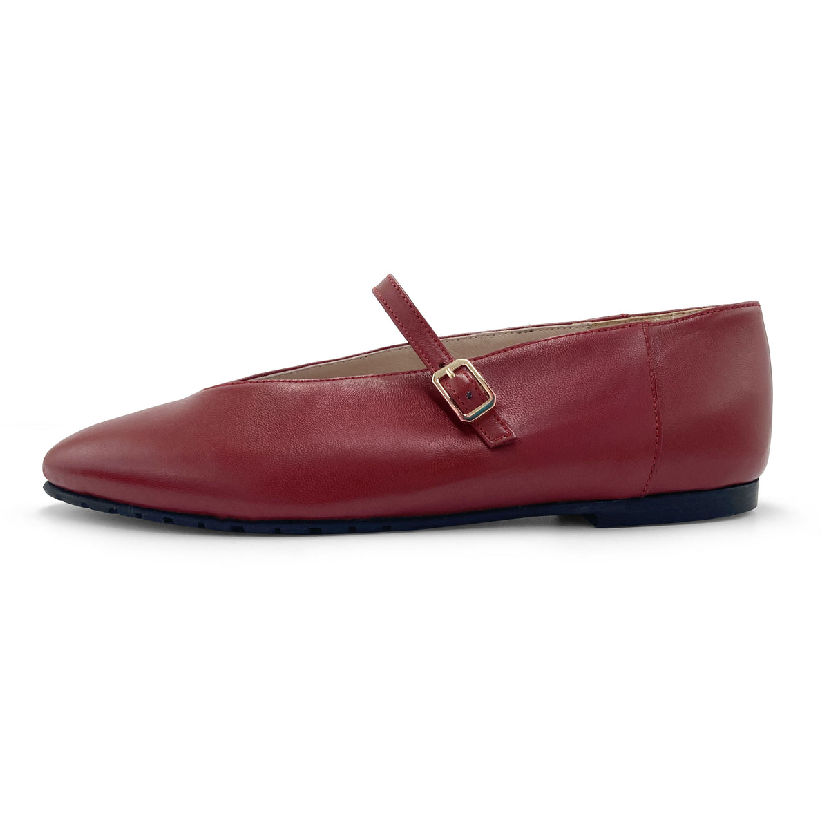 Kirschrote Ballerinas aus Leder mit V-Ausschnitt und Riemchen
