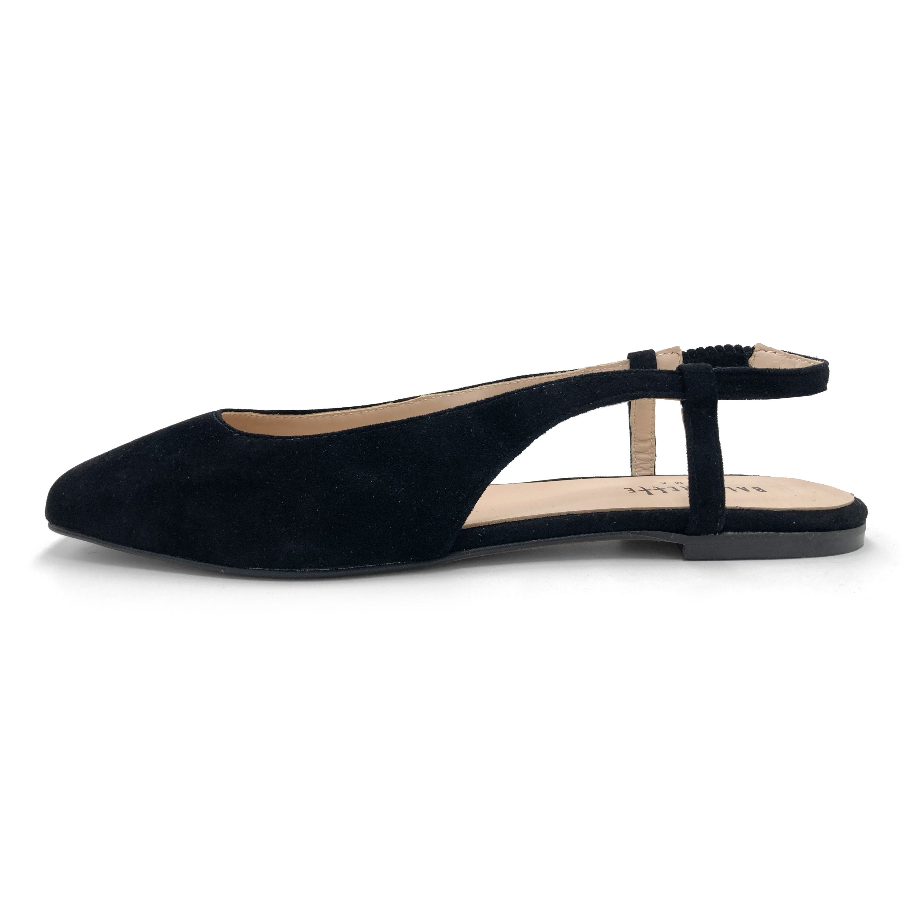 Black suede square toe slingback ballet flats