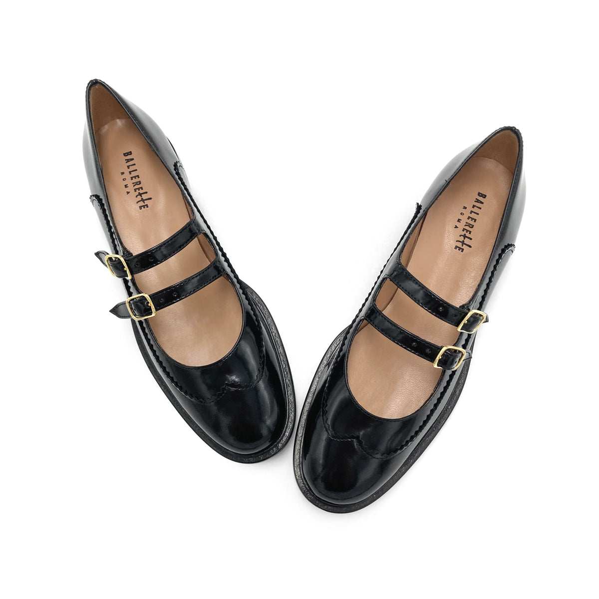 Ballerina wingtip brogue con doppio cinturino in pelle nera