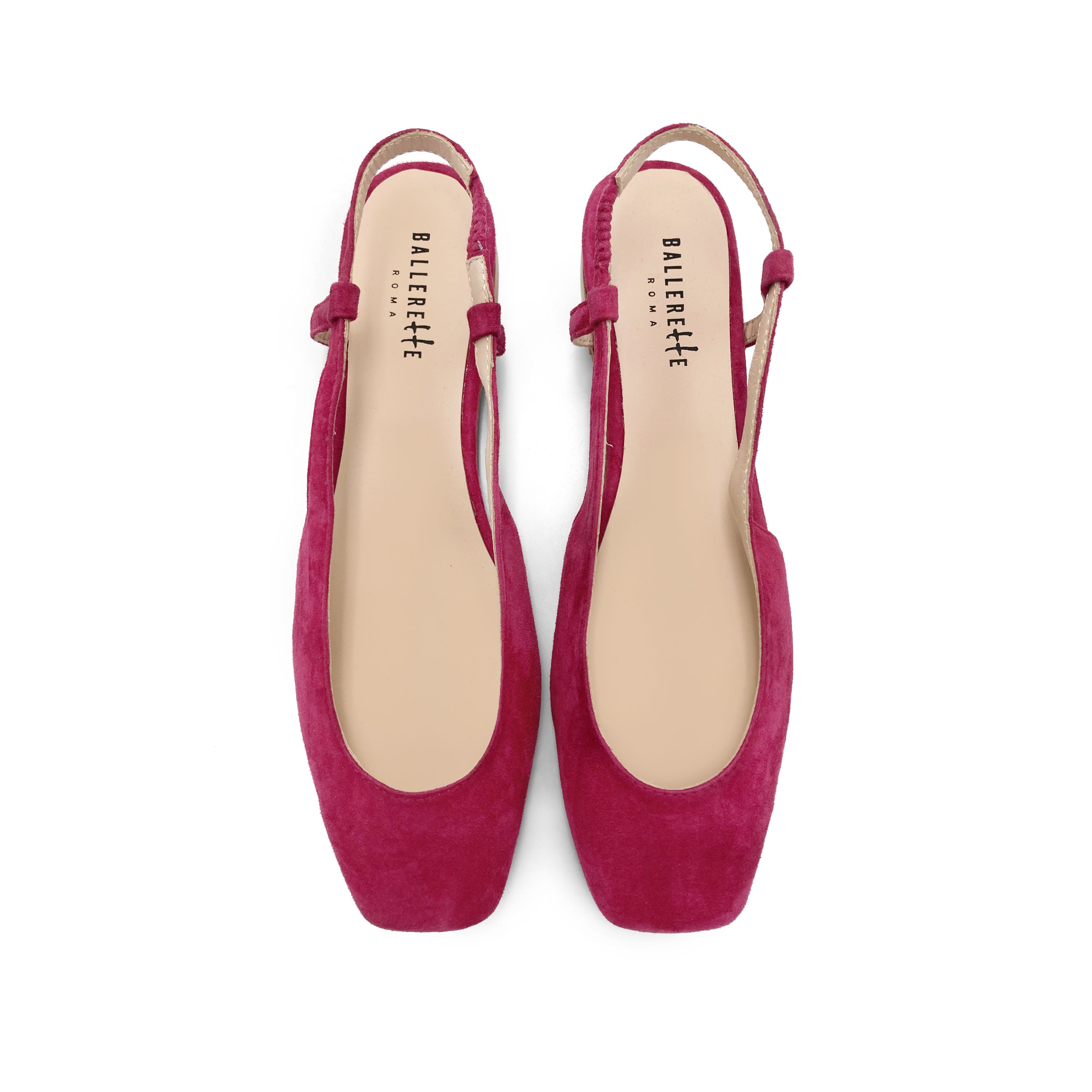 Fuchsia suede square toe slingback ballet flats