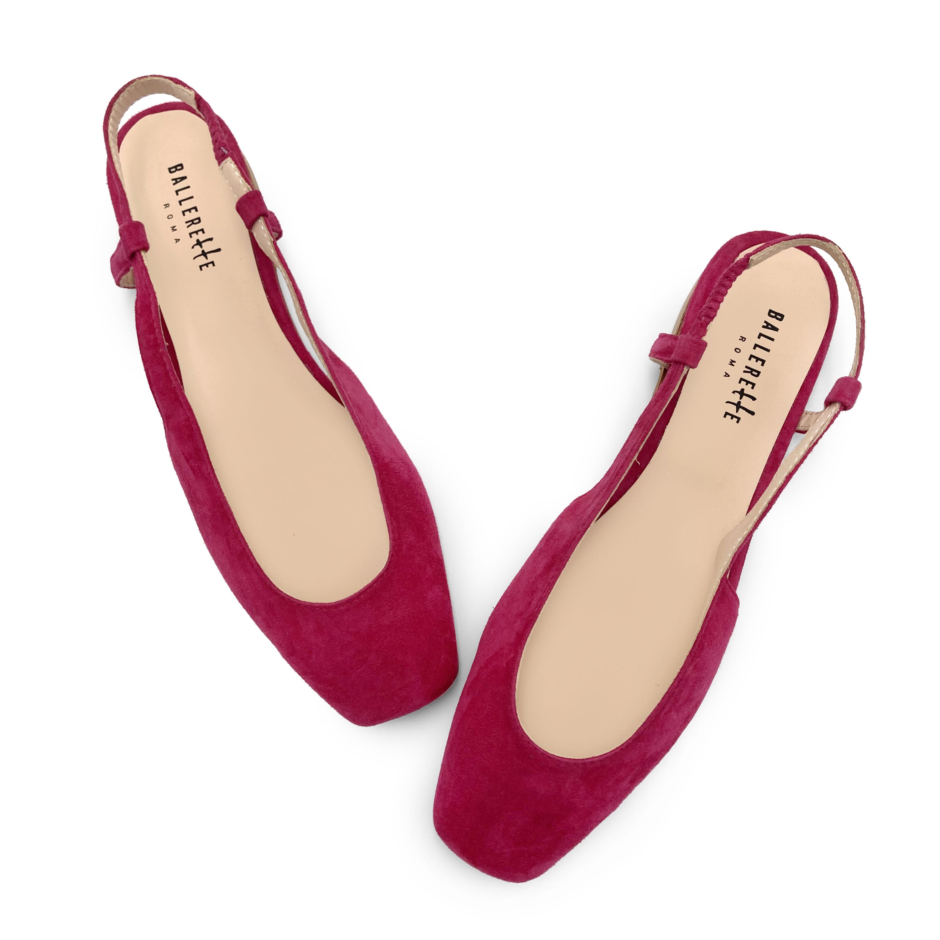 Fuchsia suede square toe slingback ballet flats