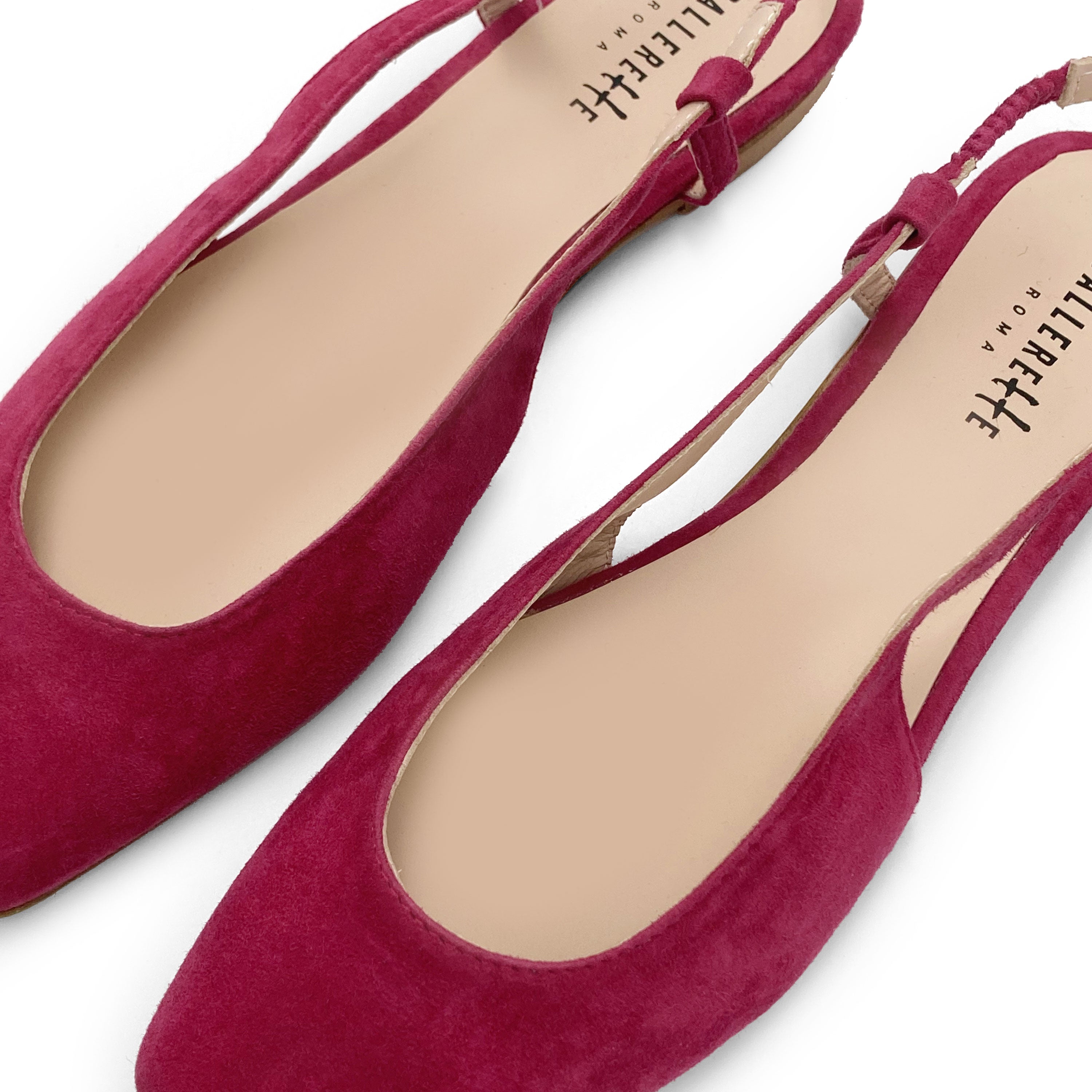 Fuchsia suede square toe slingback ballet flats