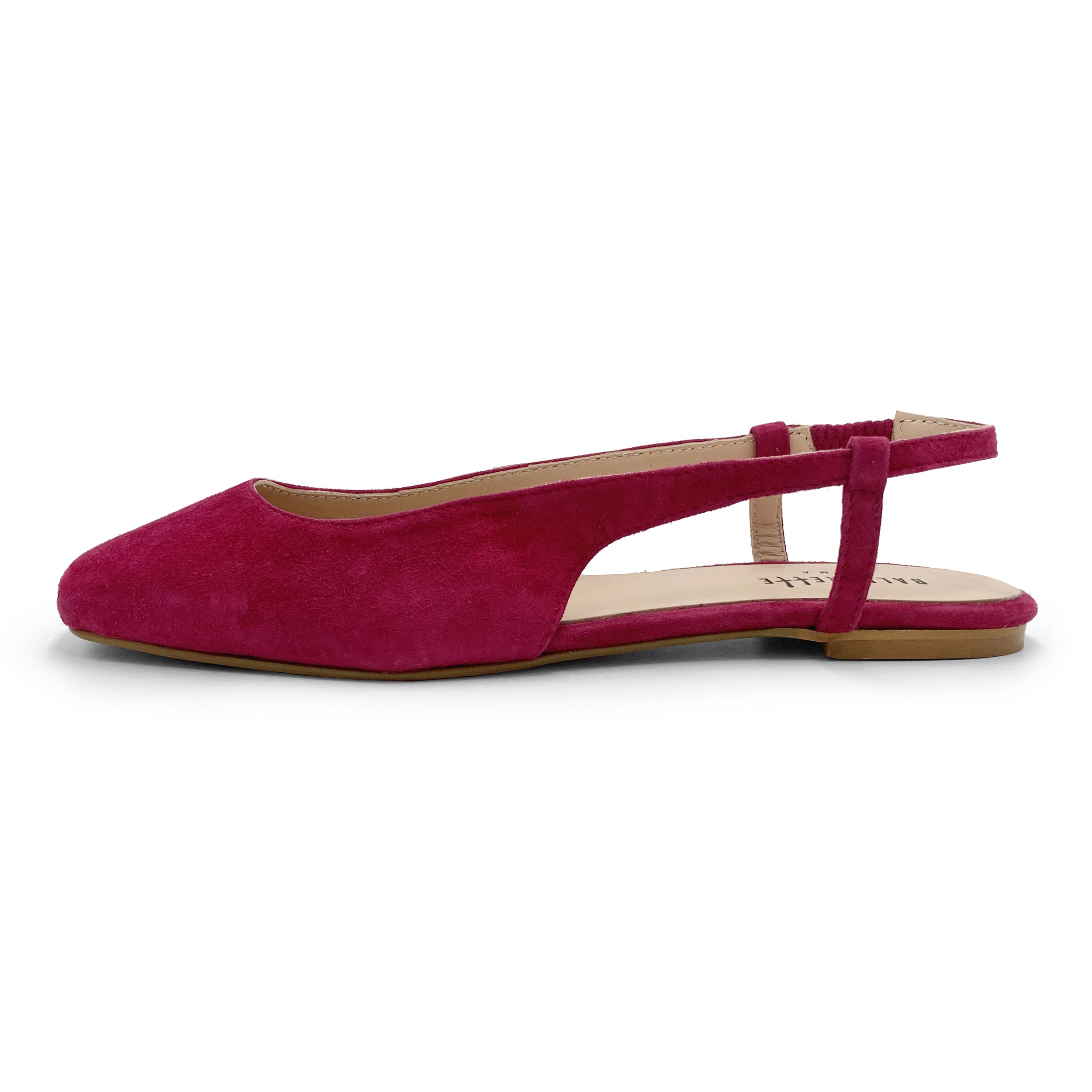 Fuchsia suede square toe slingback ballet flats