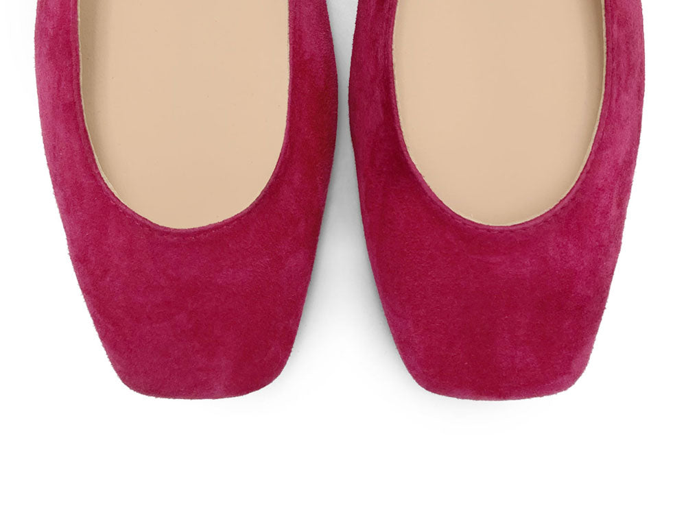 Fuchsia suede square toe slingback ballet flats