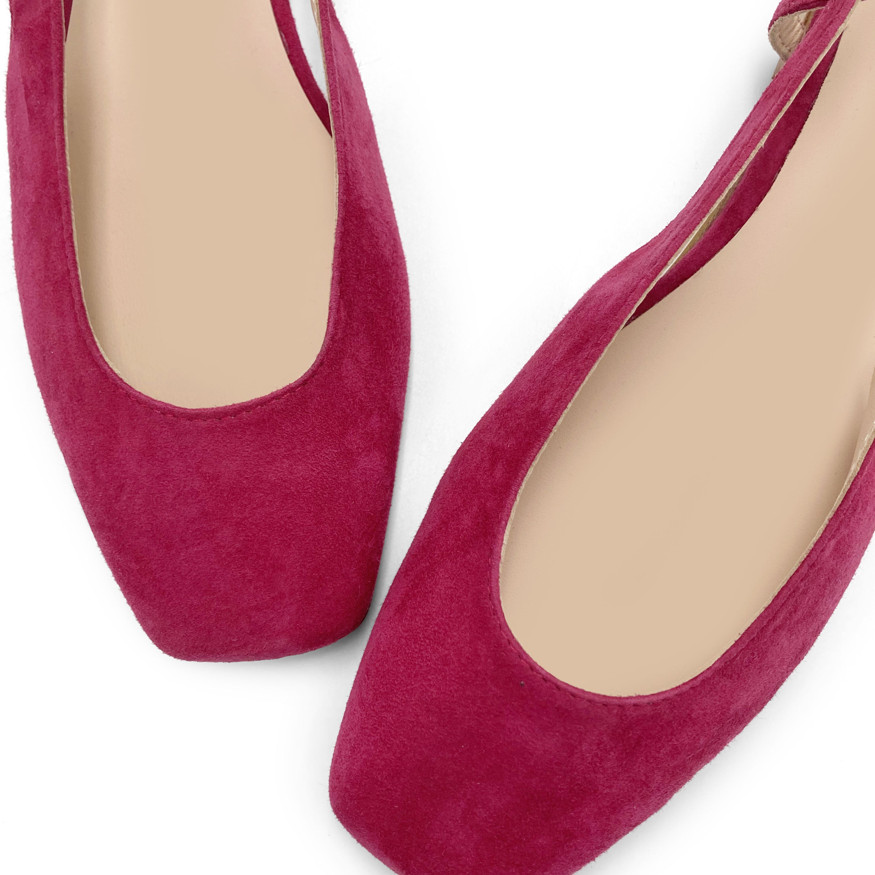 Fuchsia suede square toe slingback ballet flats