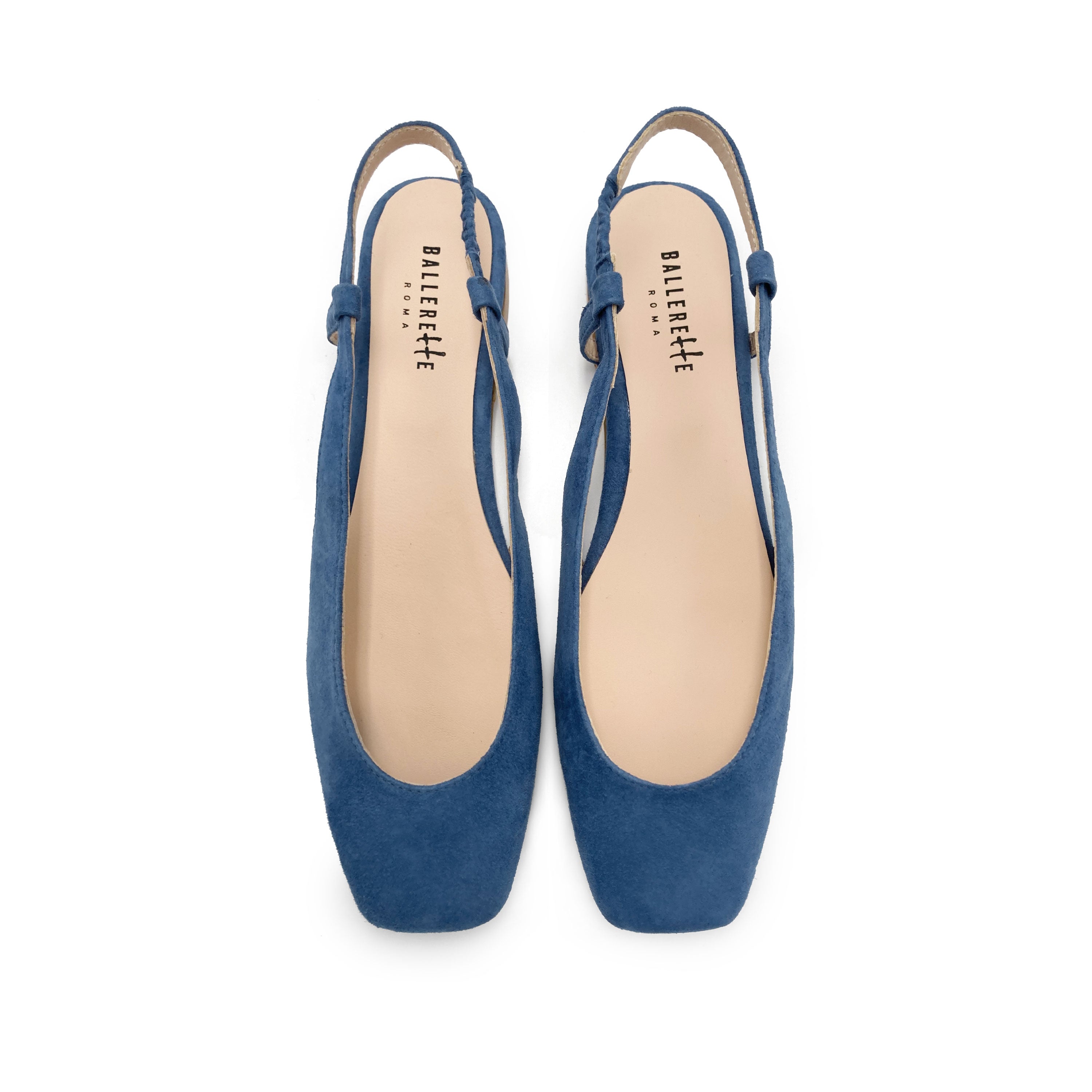 Cerulean blue suede square toe slingback ballet flats
