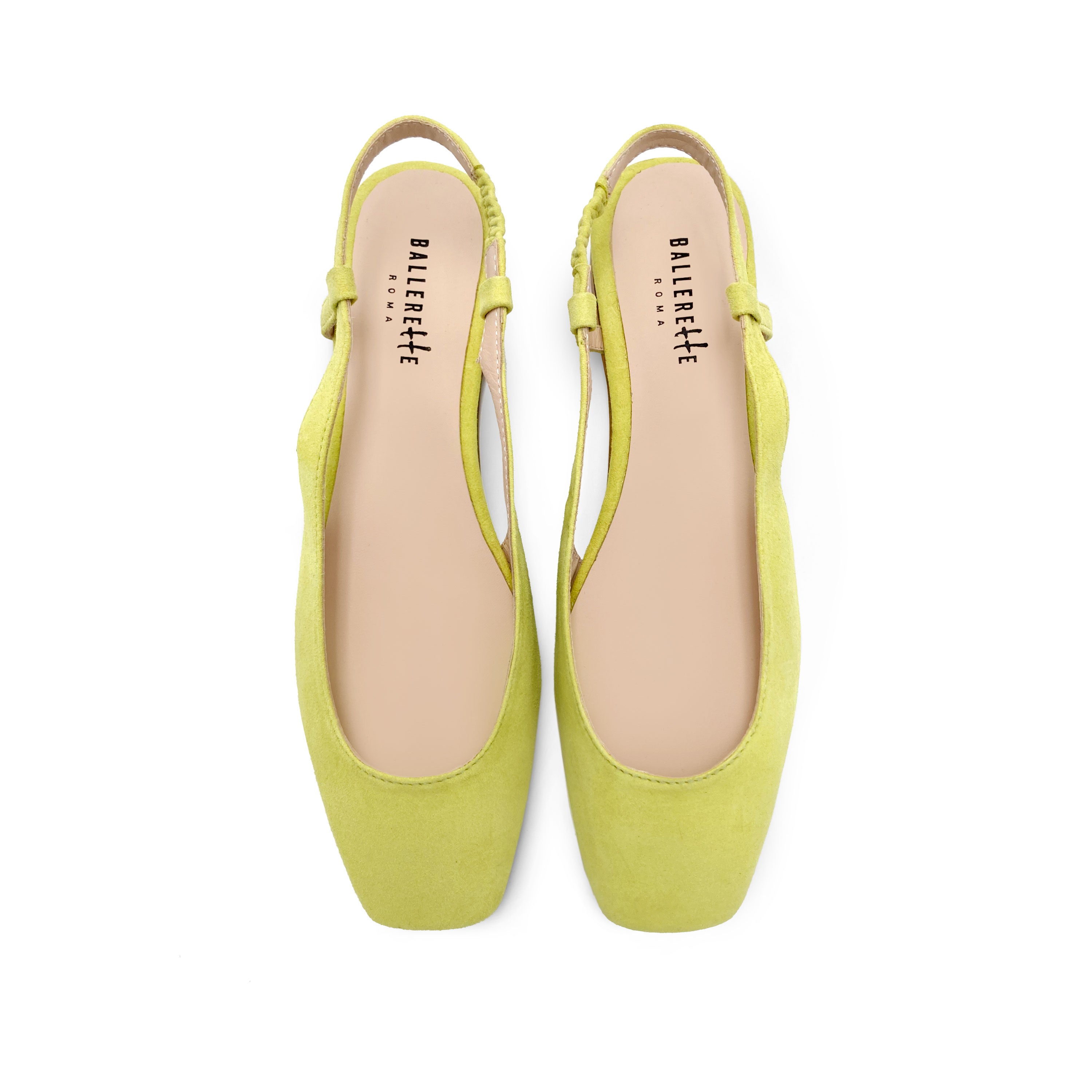 Lime green suede square toe slingback ballet flats