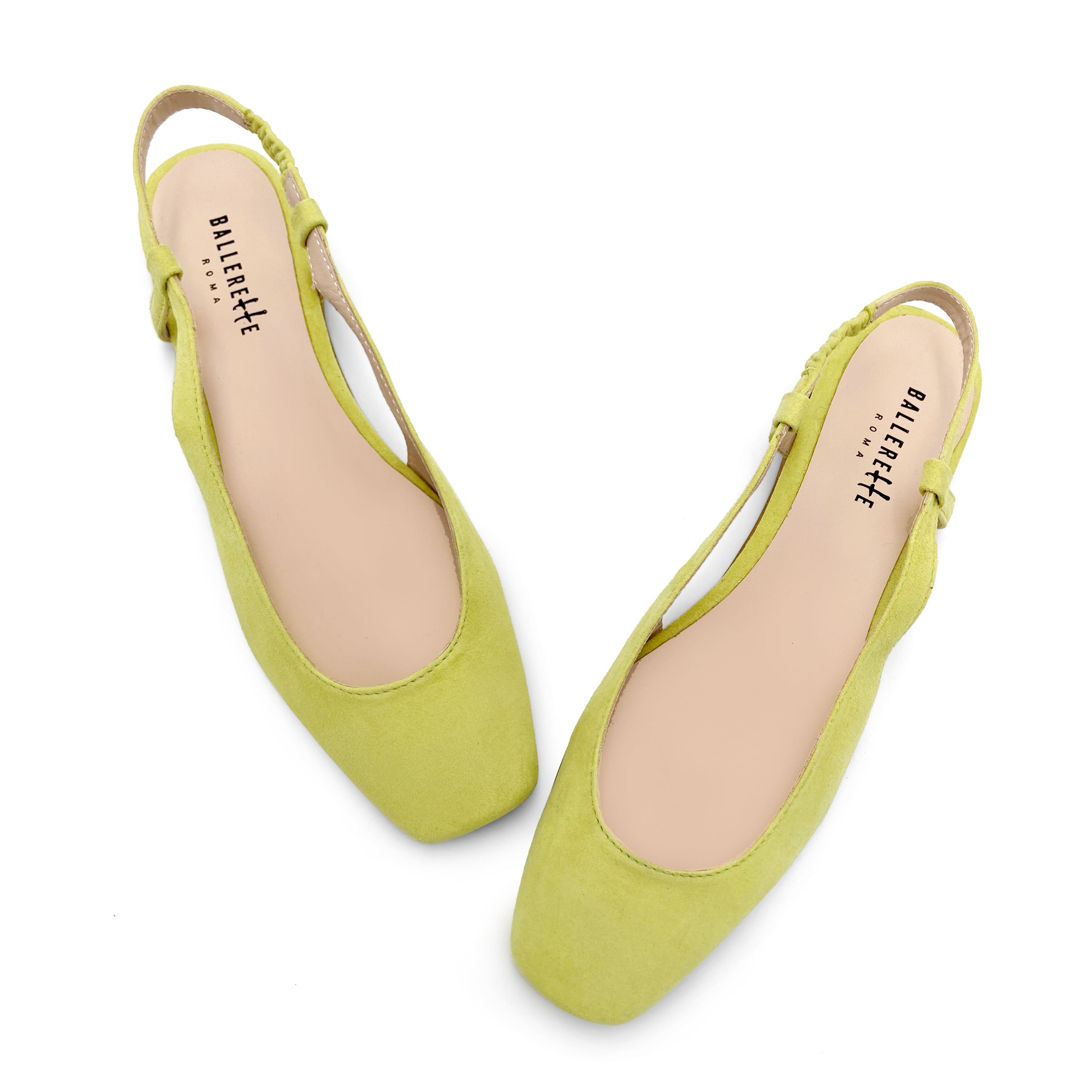Lime green suede square toe slingback ballet flats