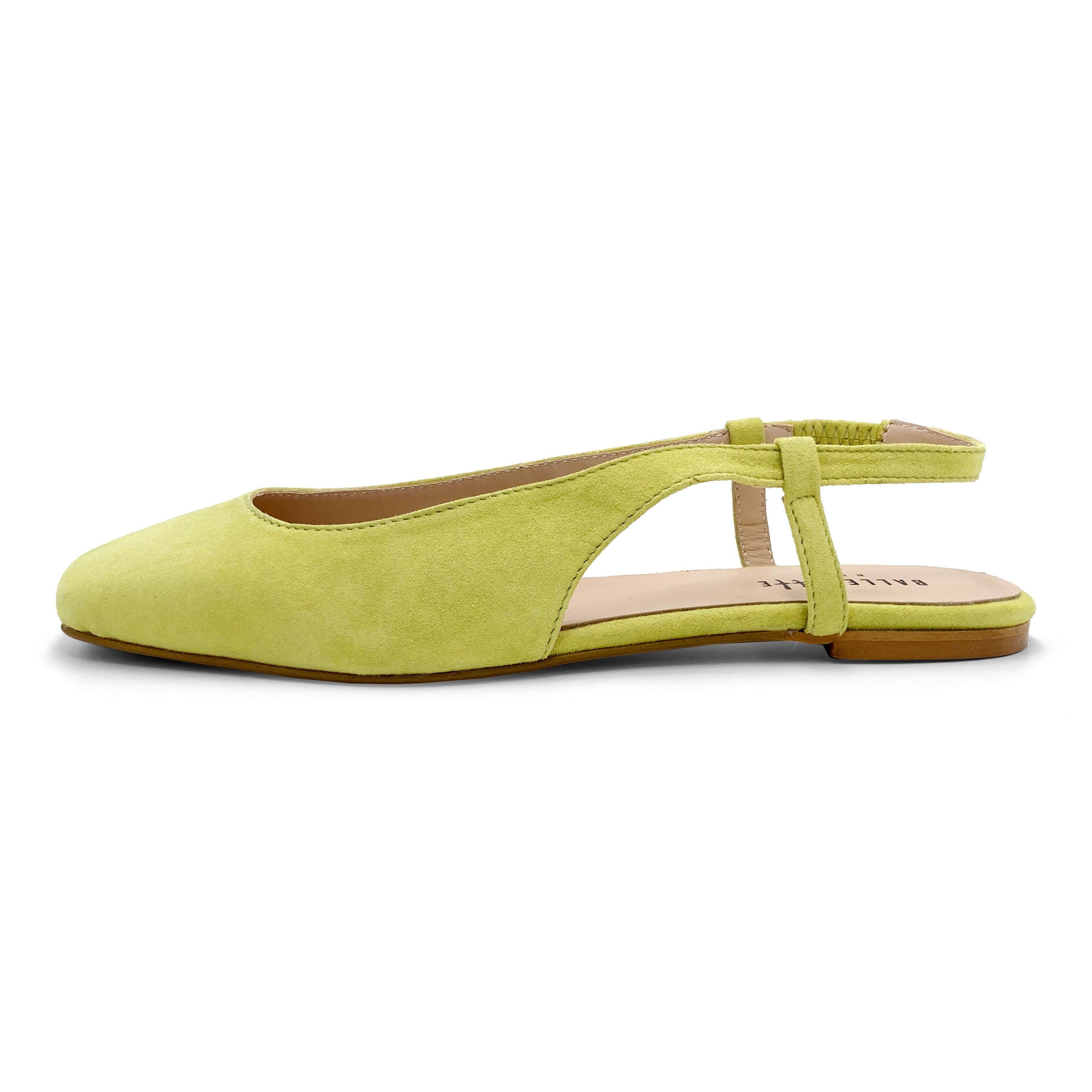 Lime green suede square toe slingback ballet flats