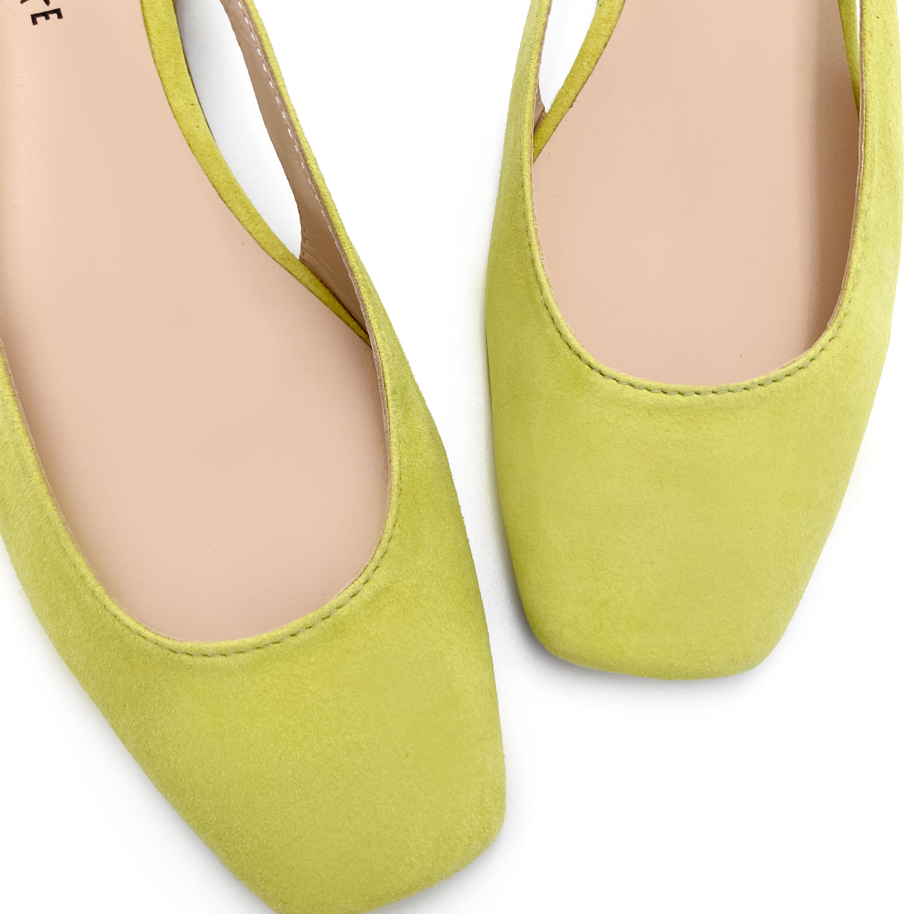 Lime green suede square toe slingback ballet flats