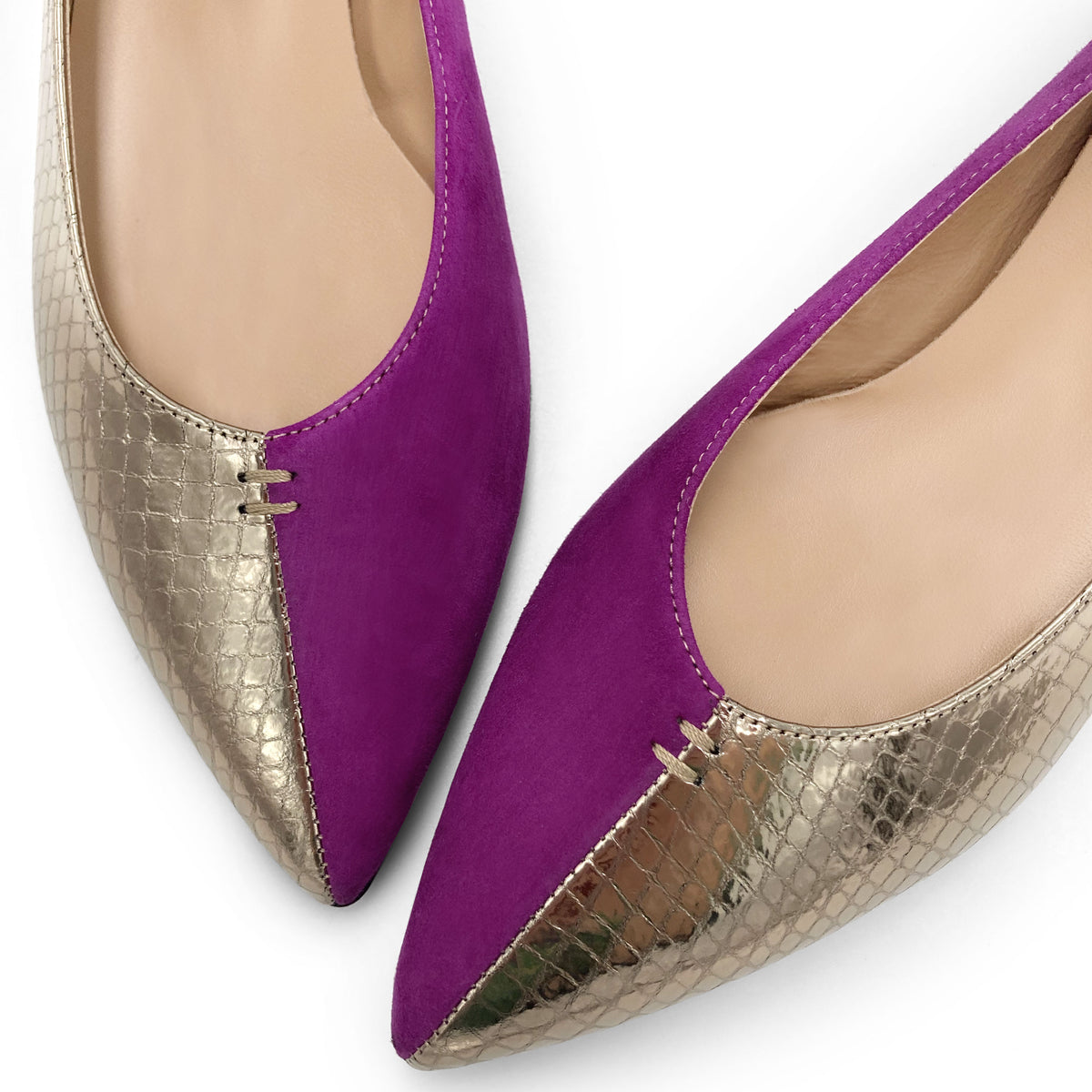 Bicolor pointed toe ballet flats anthracite and fuchsia