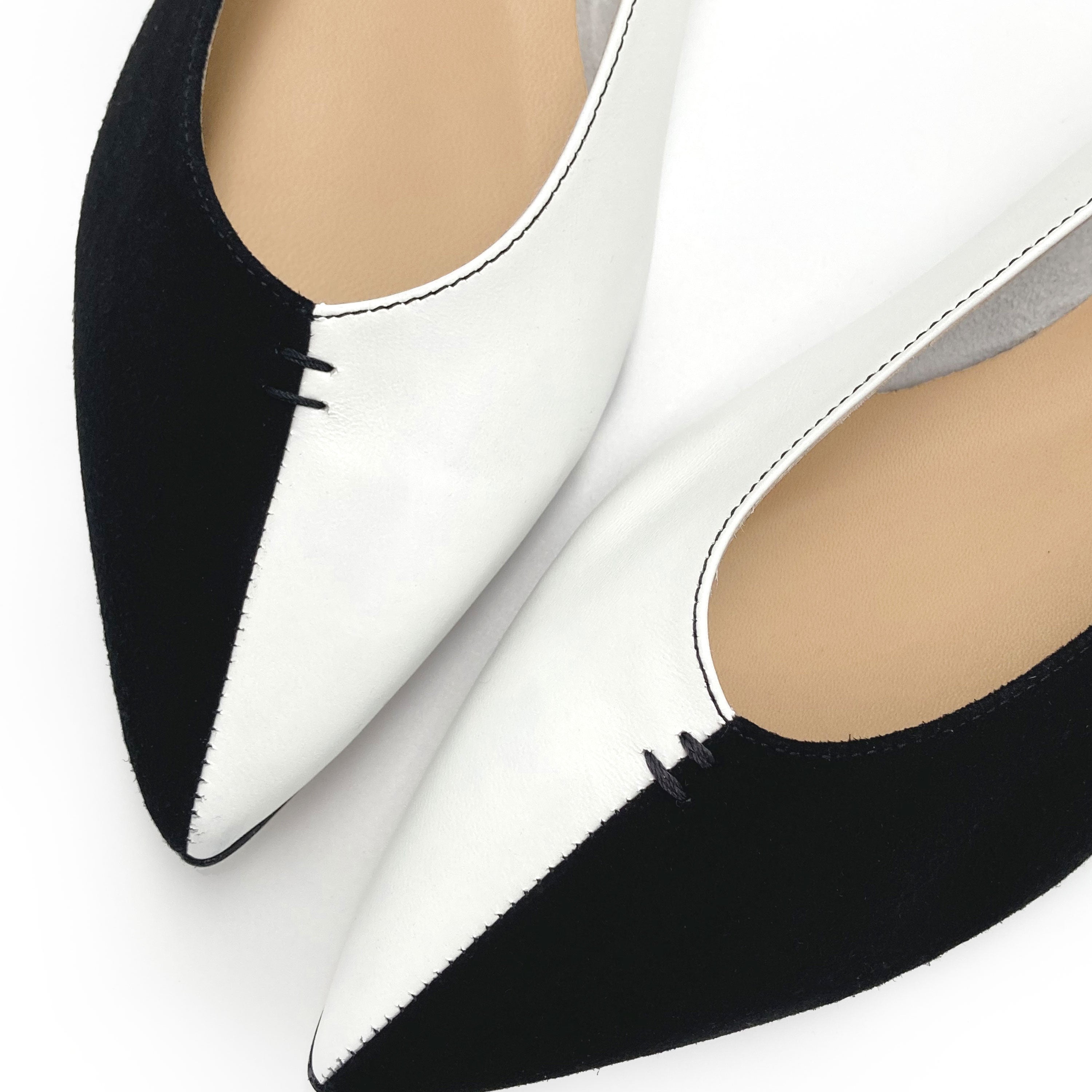 Ballerine a punta bicolor bianco e nero