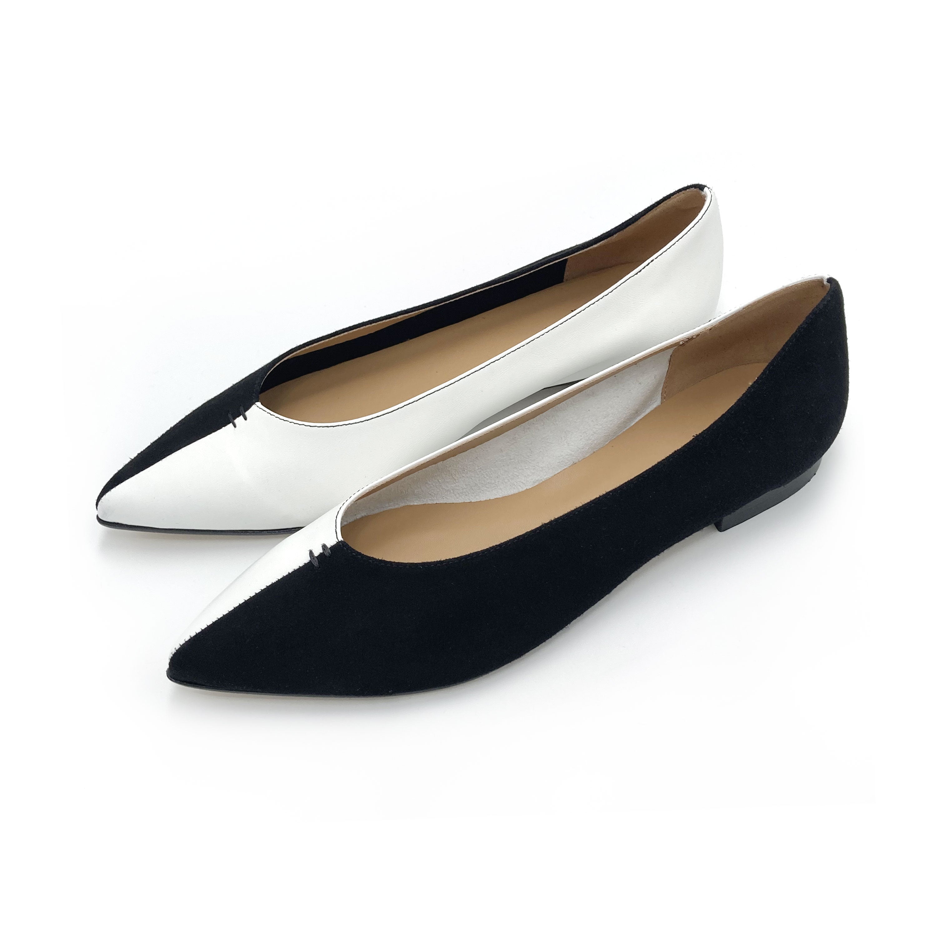 Ballerine a punta bicolor bianco e nero