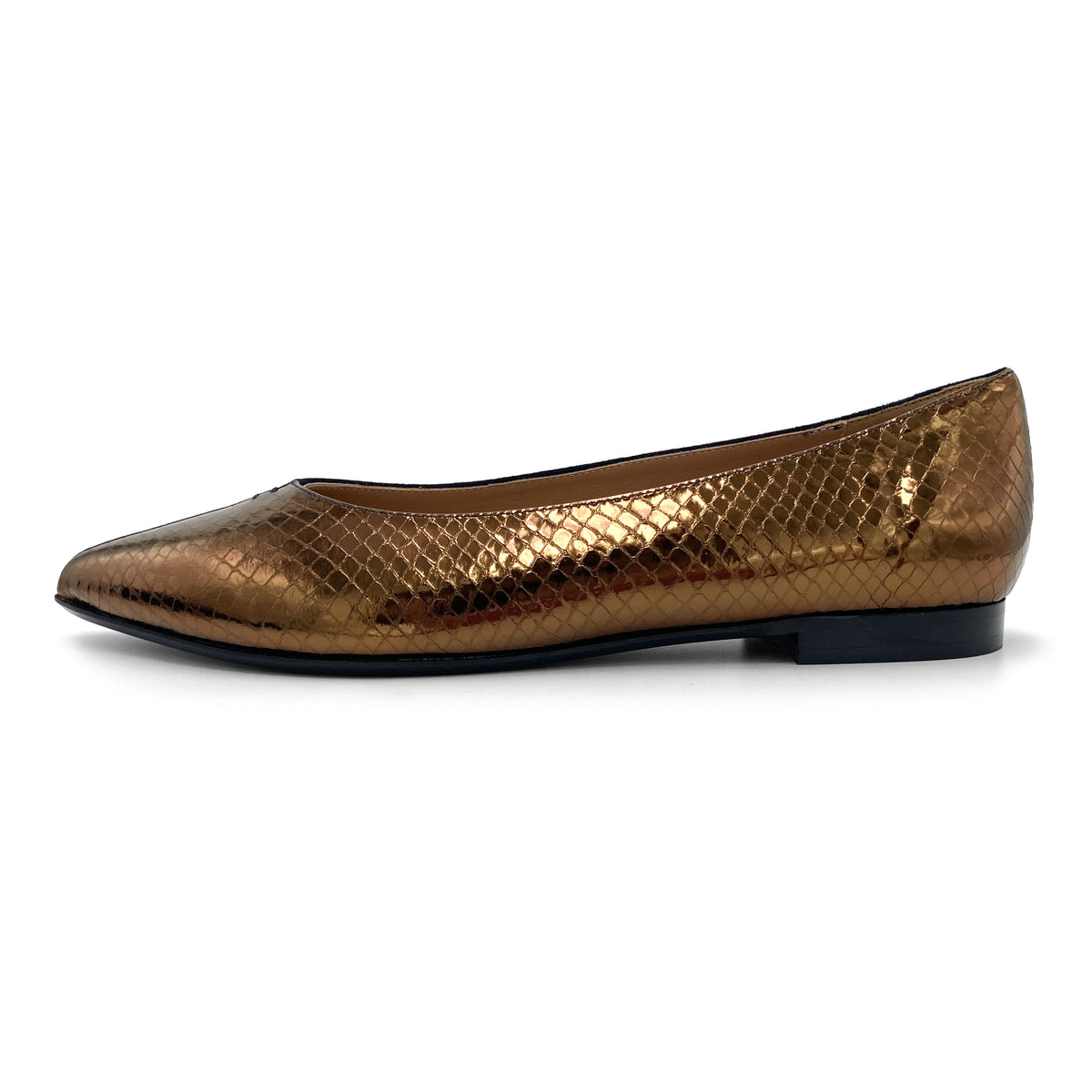 Zweifarbige Ballerinas mit bronzefarbener und blauer Spitze