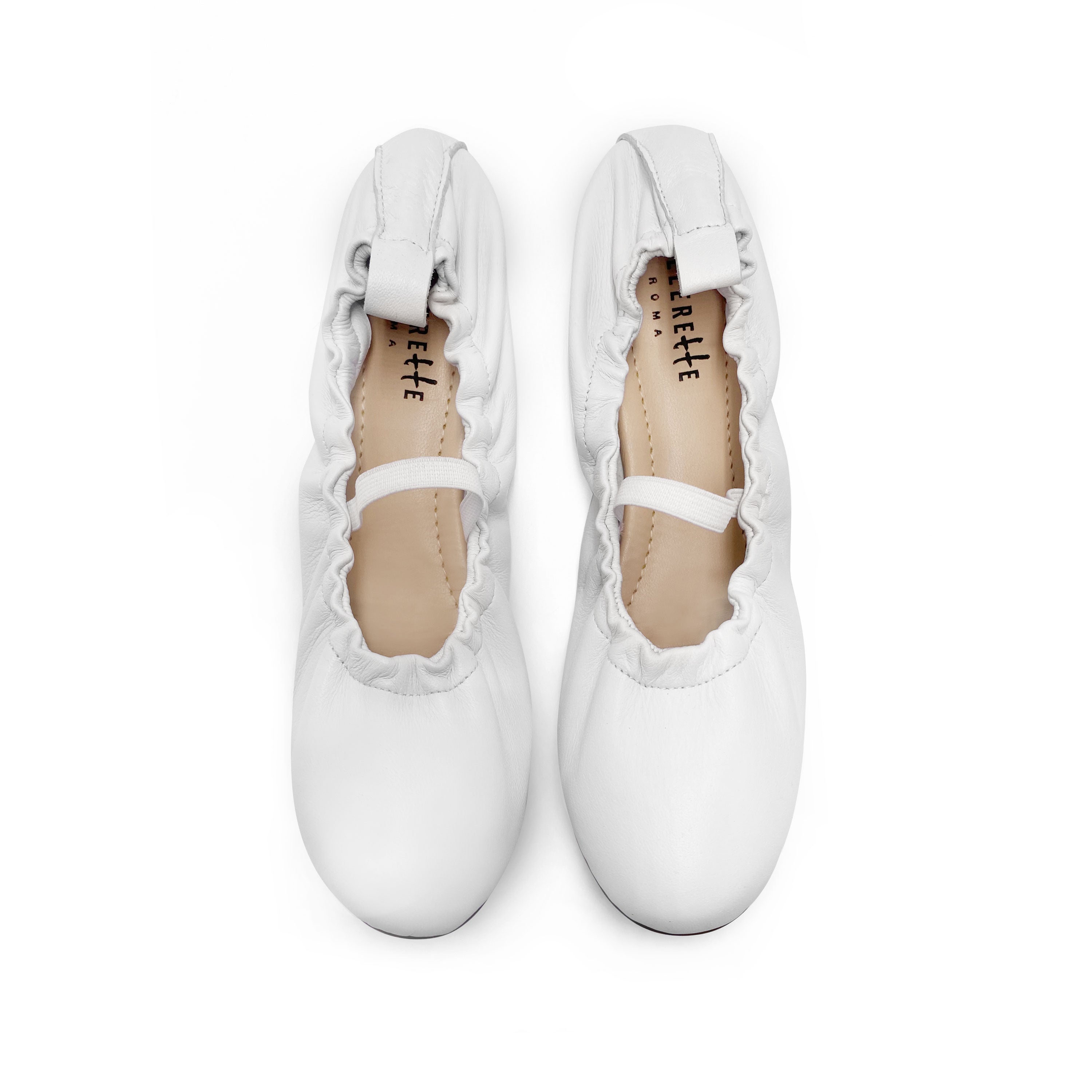 Ballerine accollate bianche in pelle con cinturino elastico