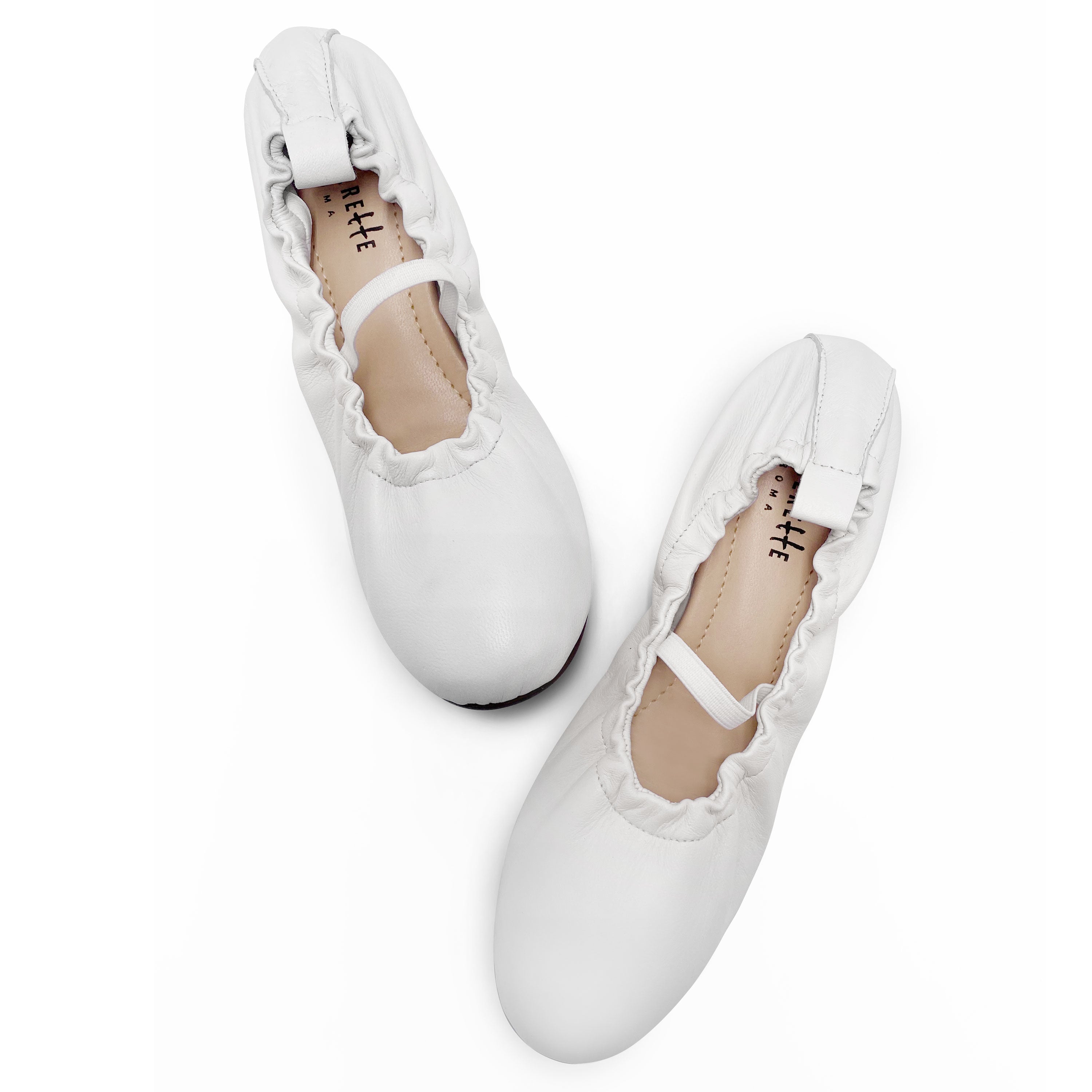 Ballerine accollate bianche in pelle con cinturino elastico