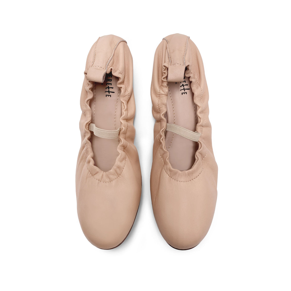 Ballerines montantes en cuir rose poudré à bride élastique