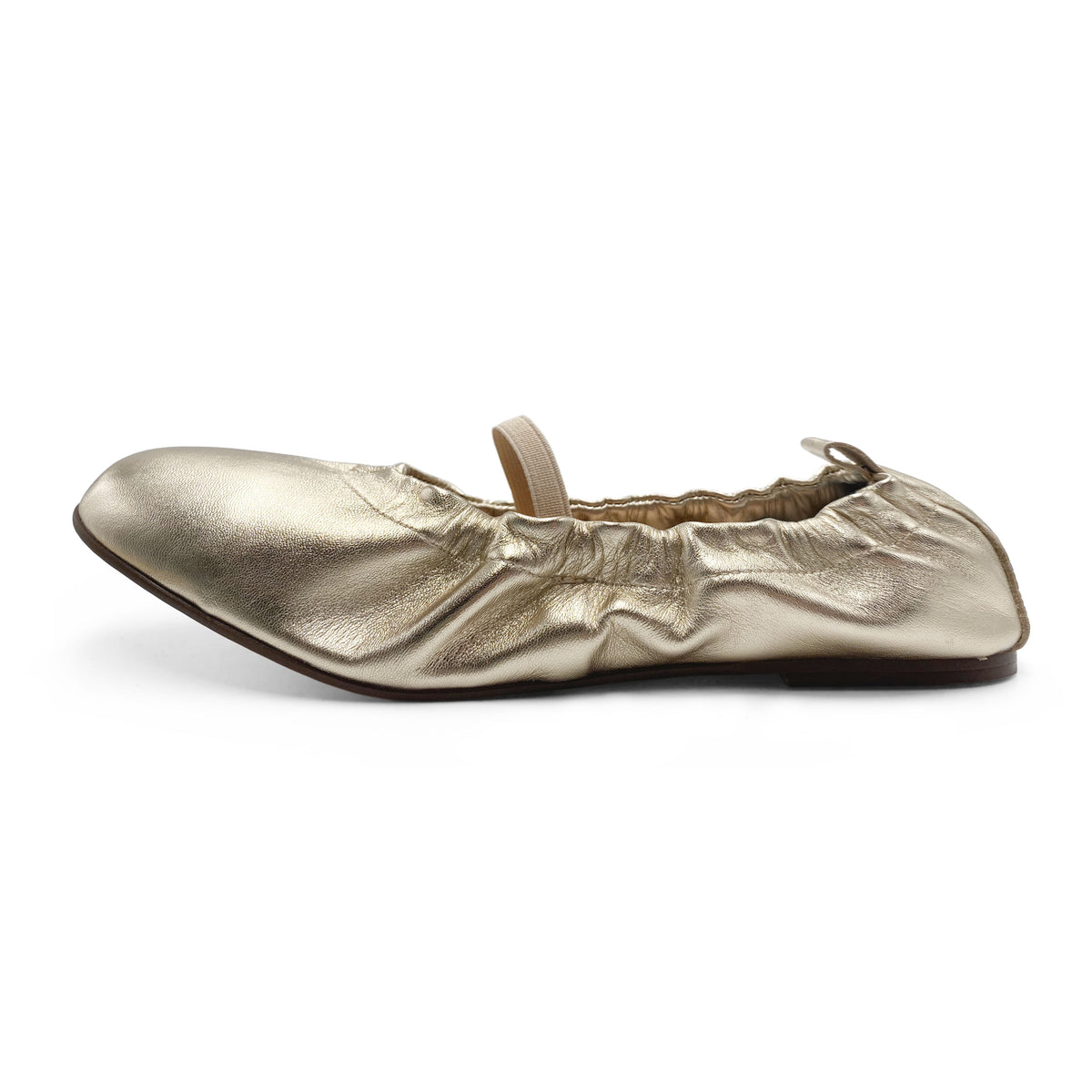Gold leather glove ballet flats with elastic strap