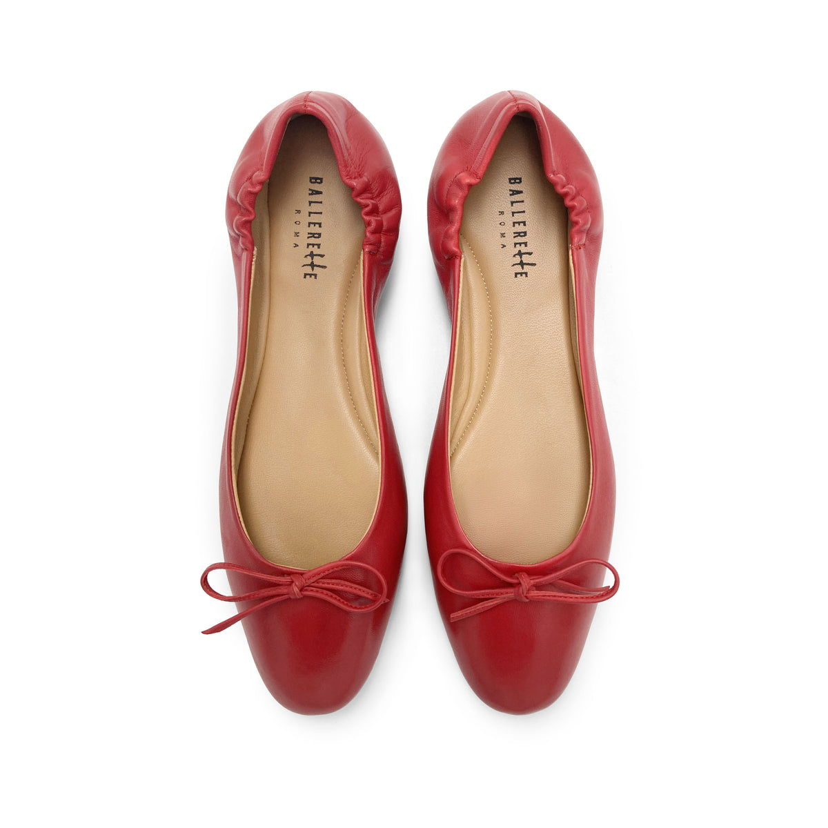 Red leather ballet flats with sacchetto construction
