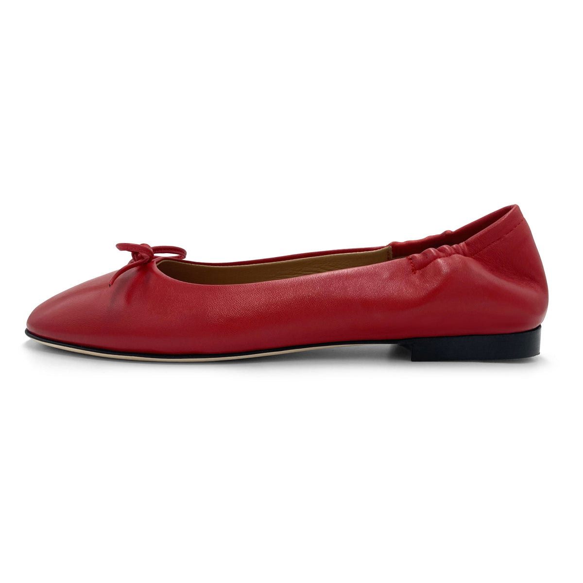 Red leather ballet flats with sacchetto construction