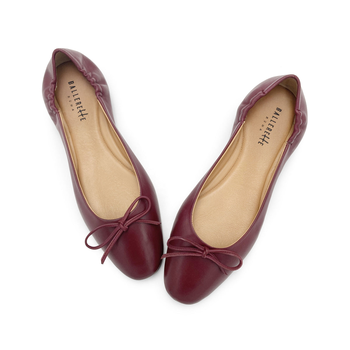 Bordeaux leather ballet flats with sacchetto construction