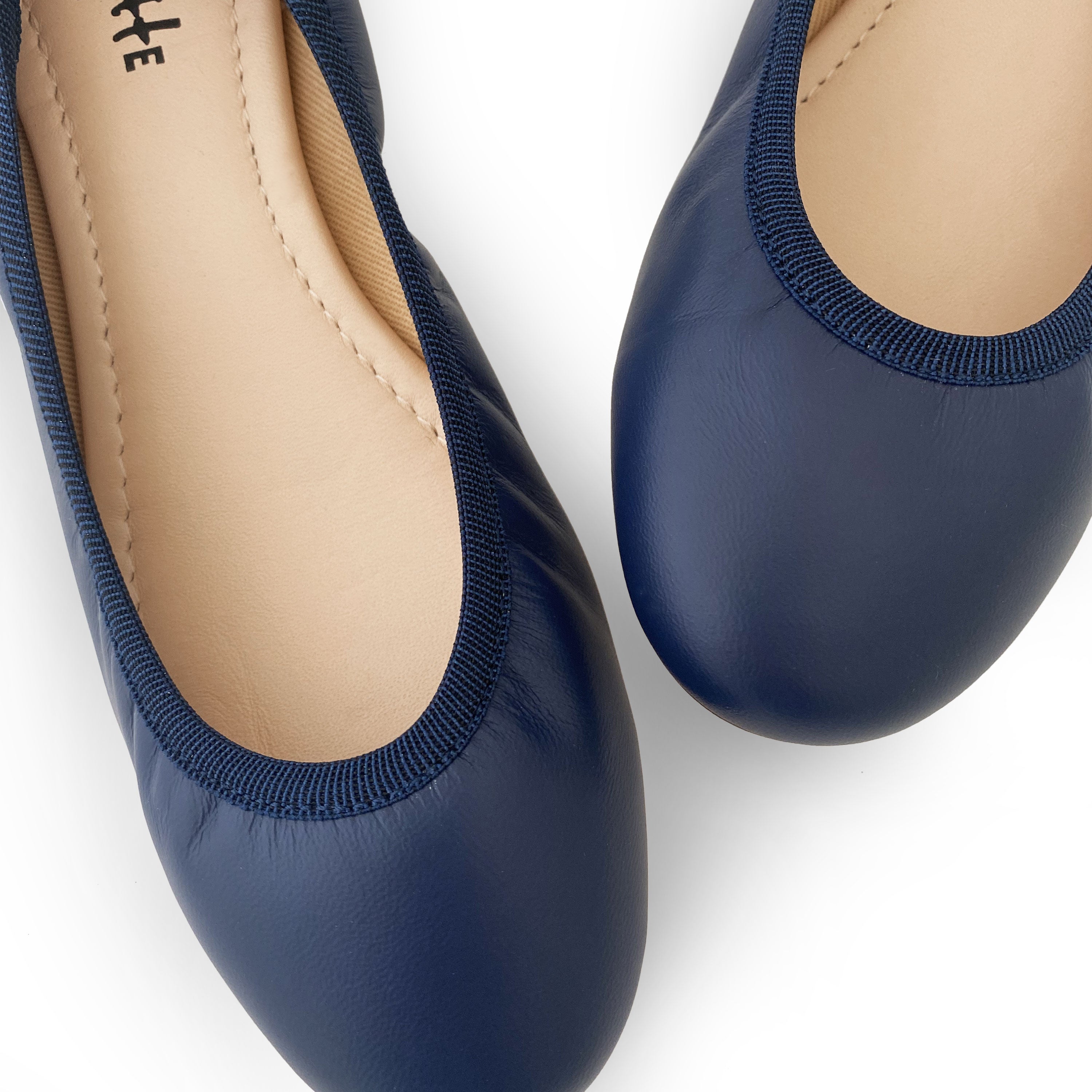 Blaue Leder Ballerinas mit Gummizug