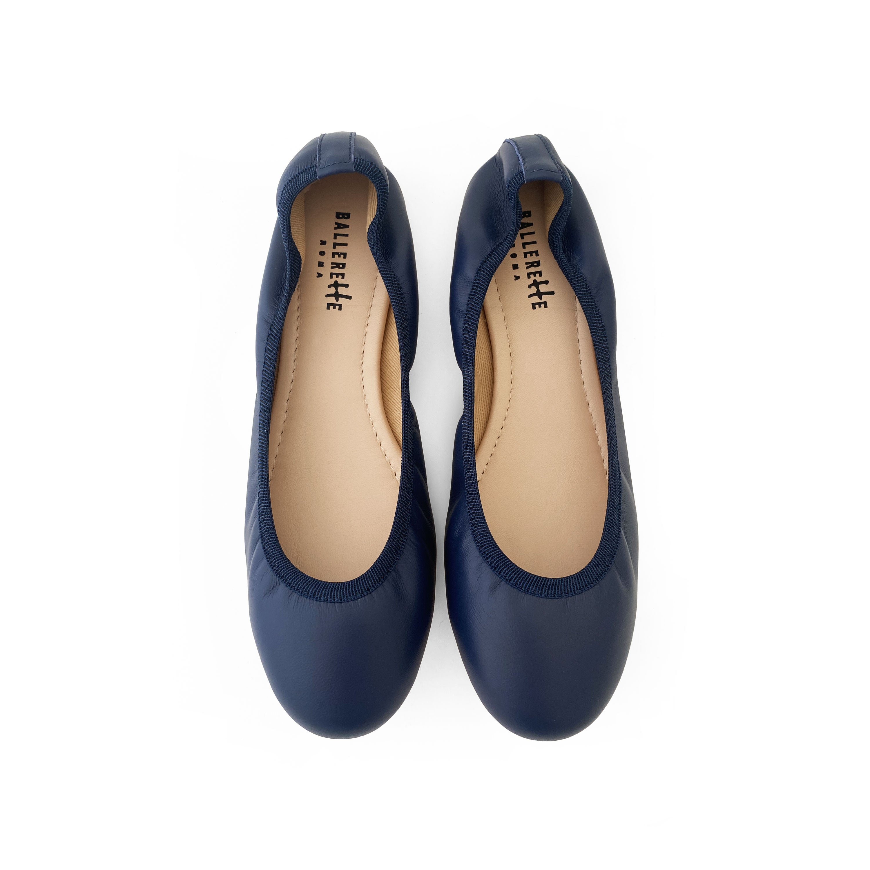Blaue Leder Ballerinas mit Gummizug