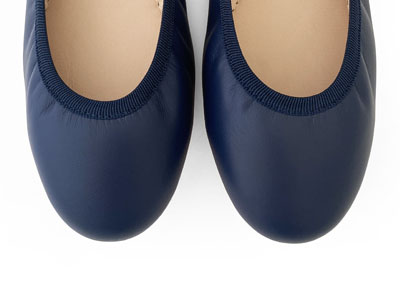 Blaue Leder Ballerinas mit Gummizug