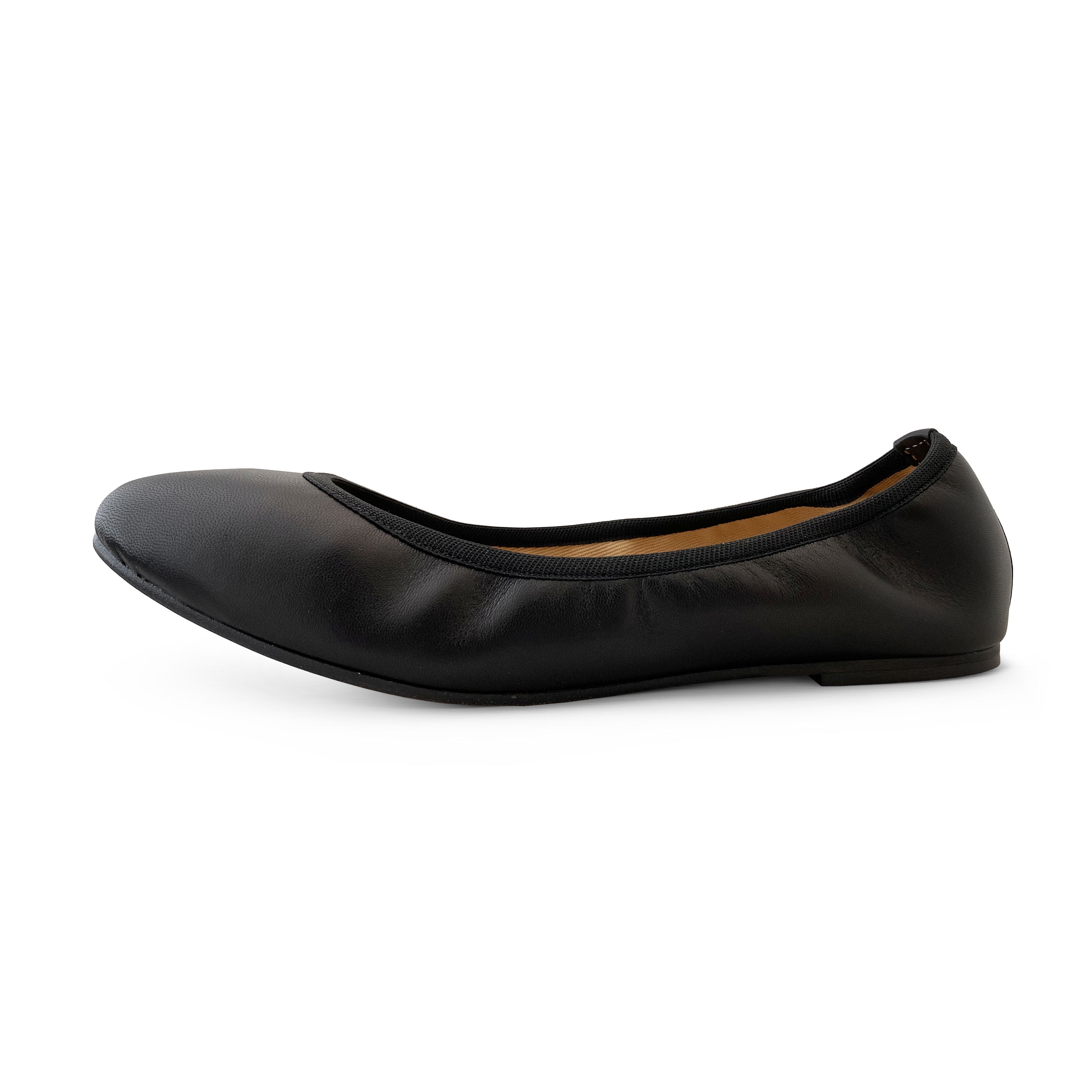 Schwarze Leder Ballerinas mit Gummizug