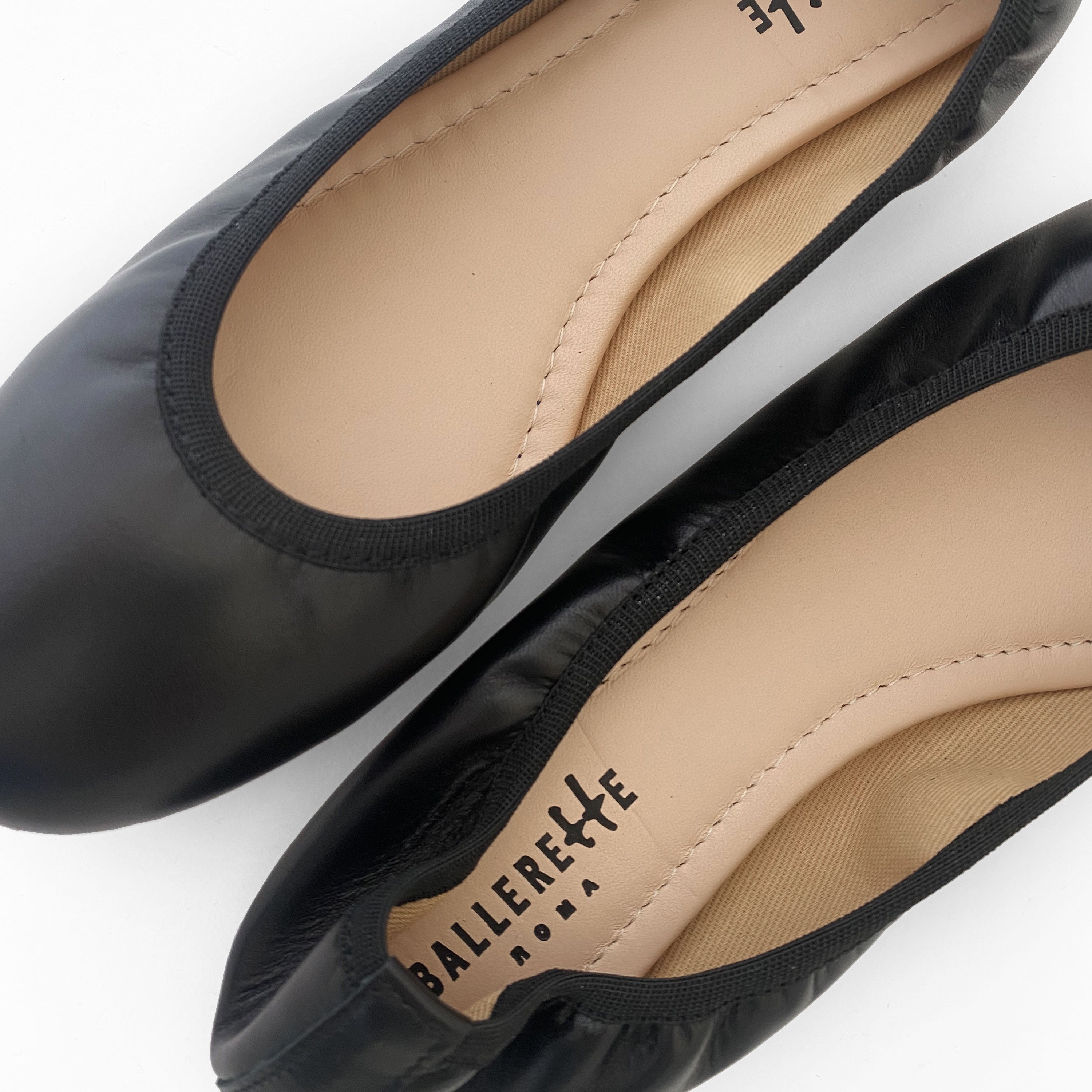 Schwarze Leder Ballerinas mit Gummizug