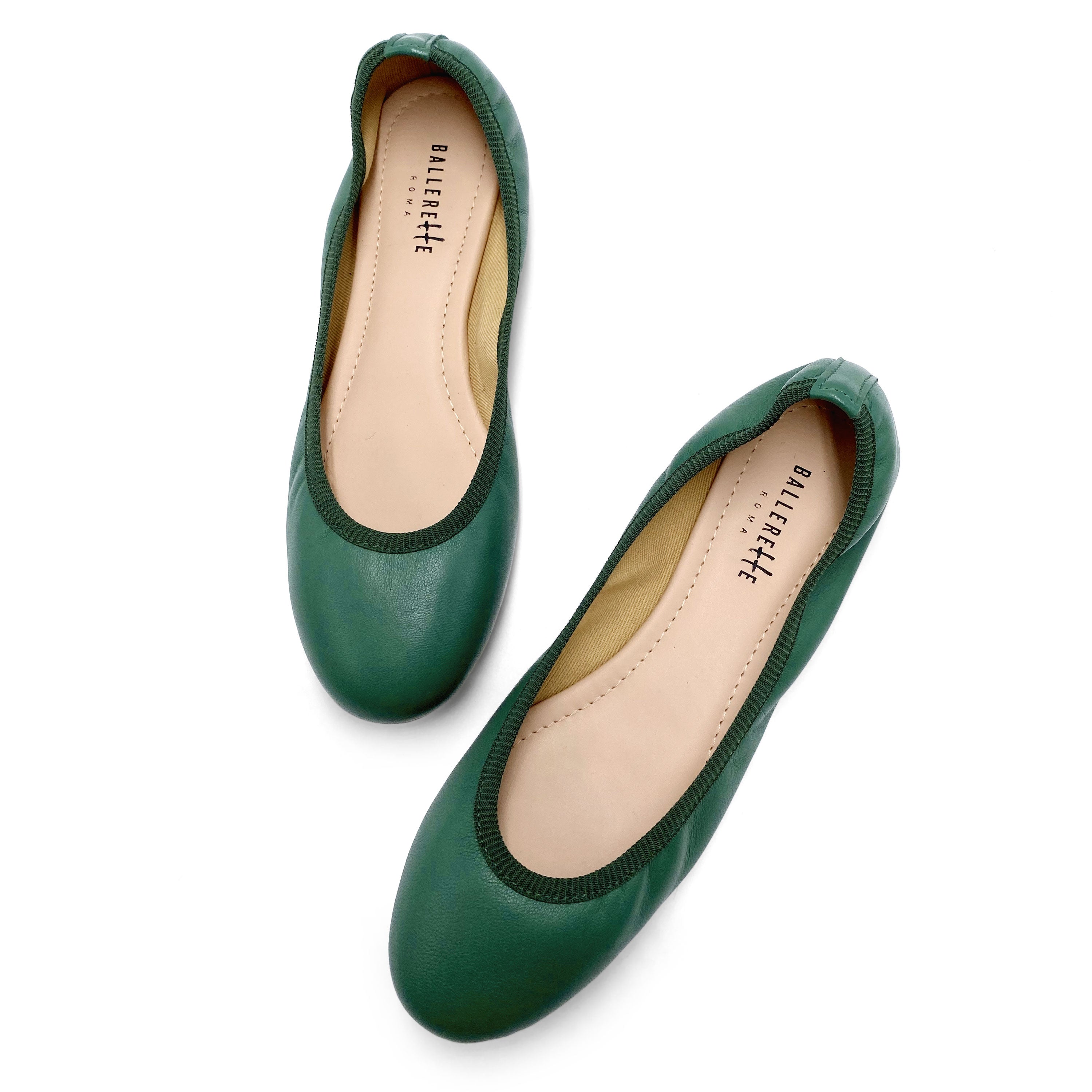 Ballerines à élastique en cuir vert 