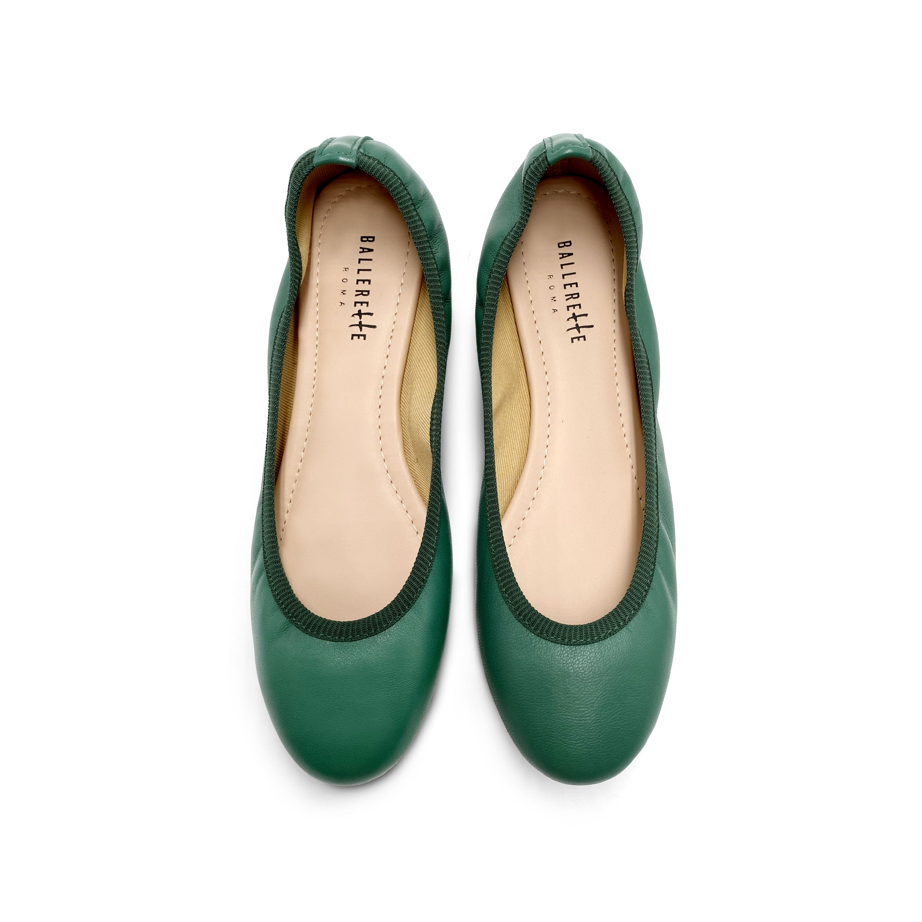 Ballerines à élastique en cuir vert 