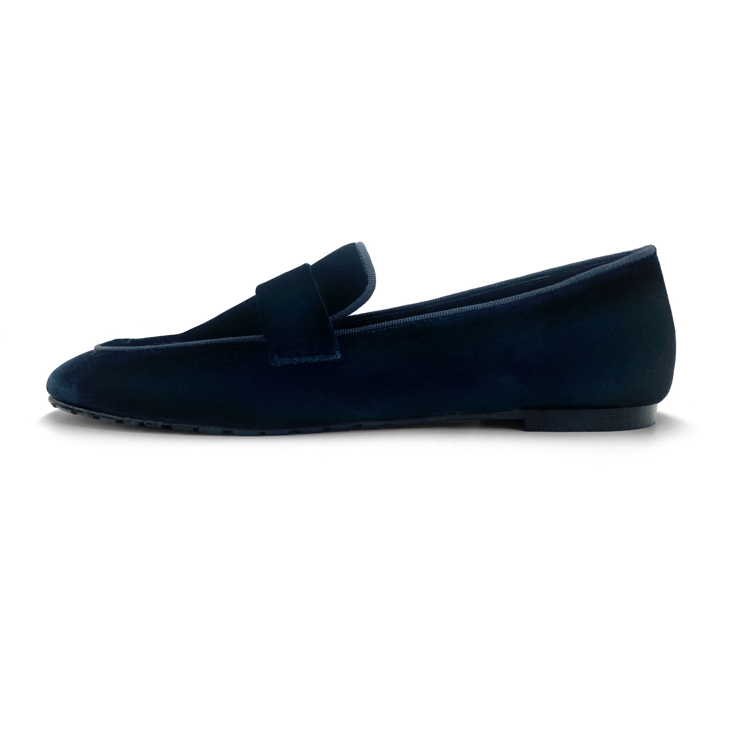 Women moccasins in blue velvet