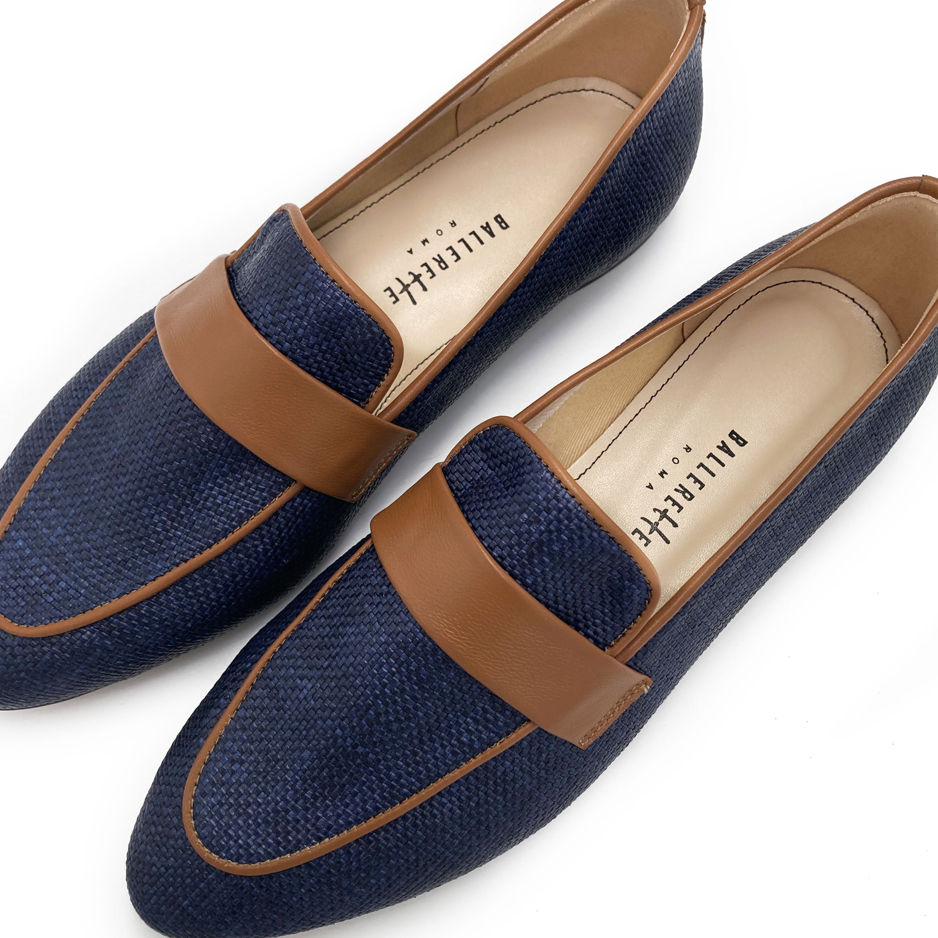Mocasines de verano para mujer azules en rafia