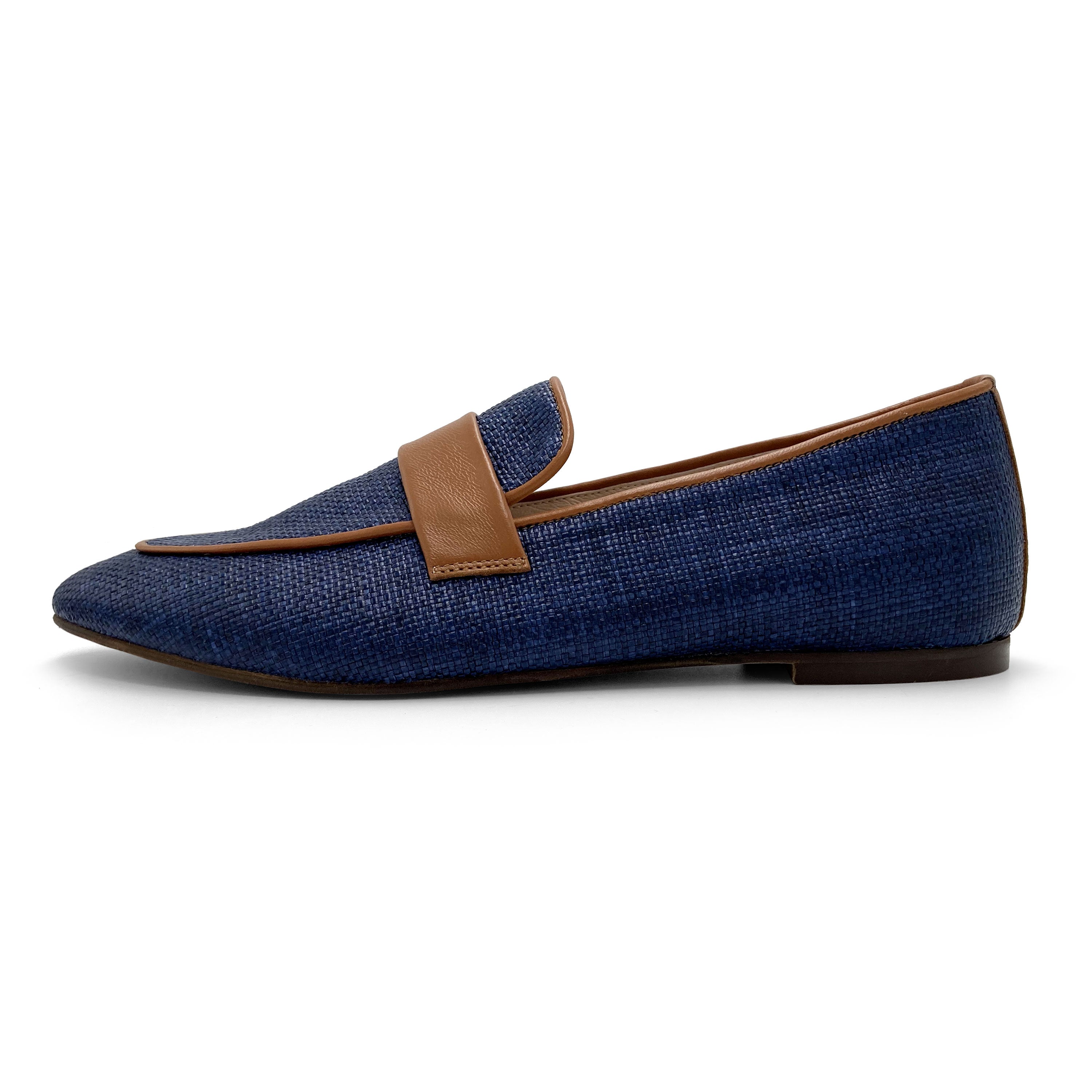 Mocasines de verano para mujer azules en rafia