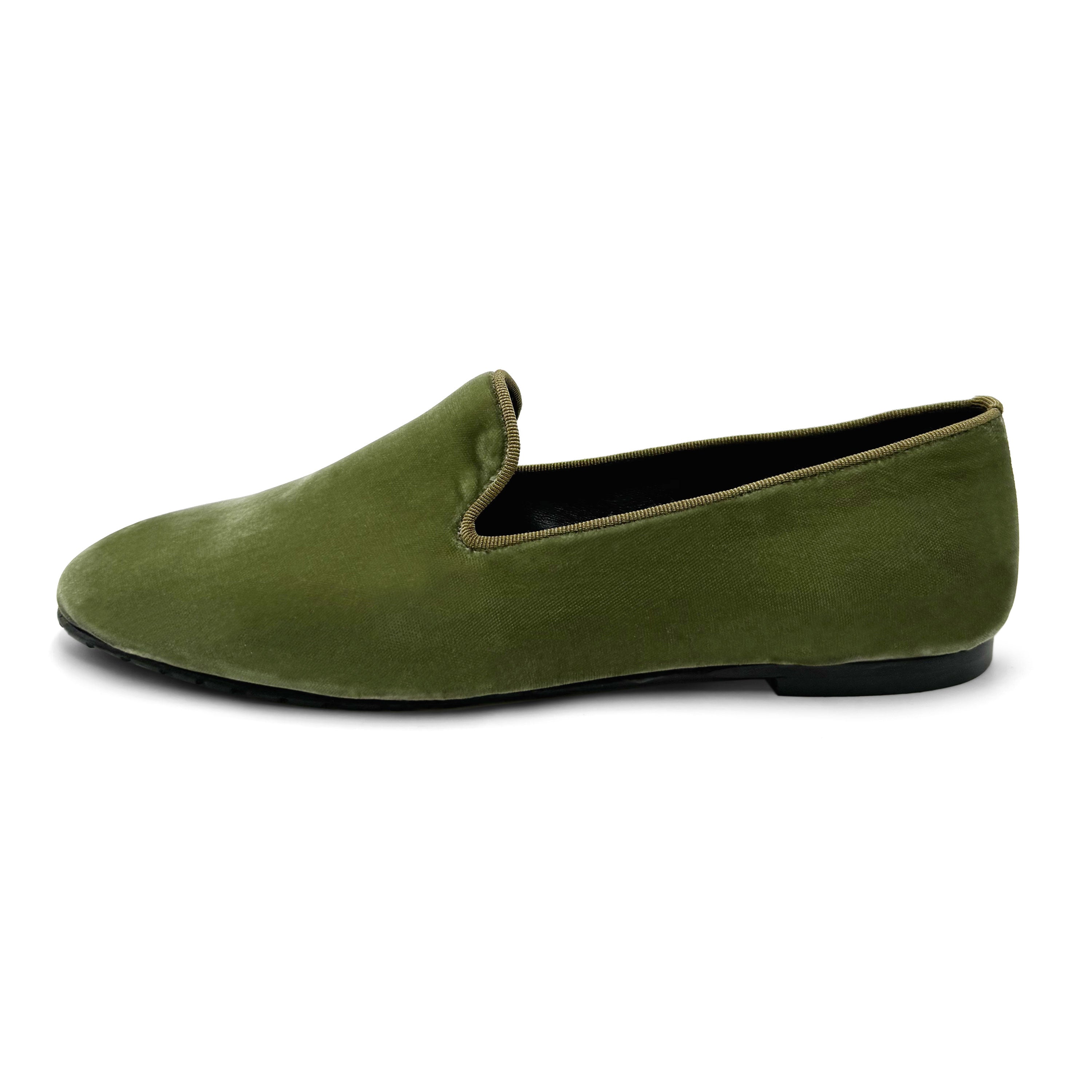 Slippers femme en velours vert