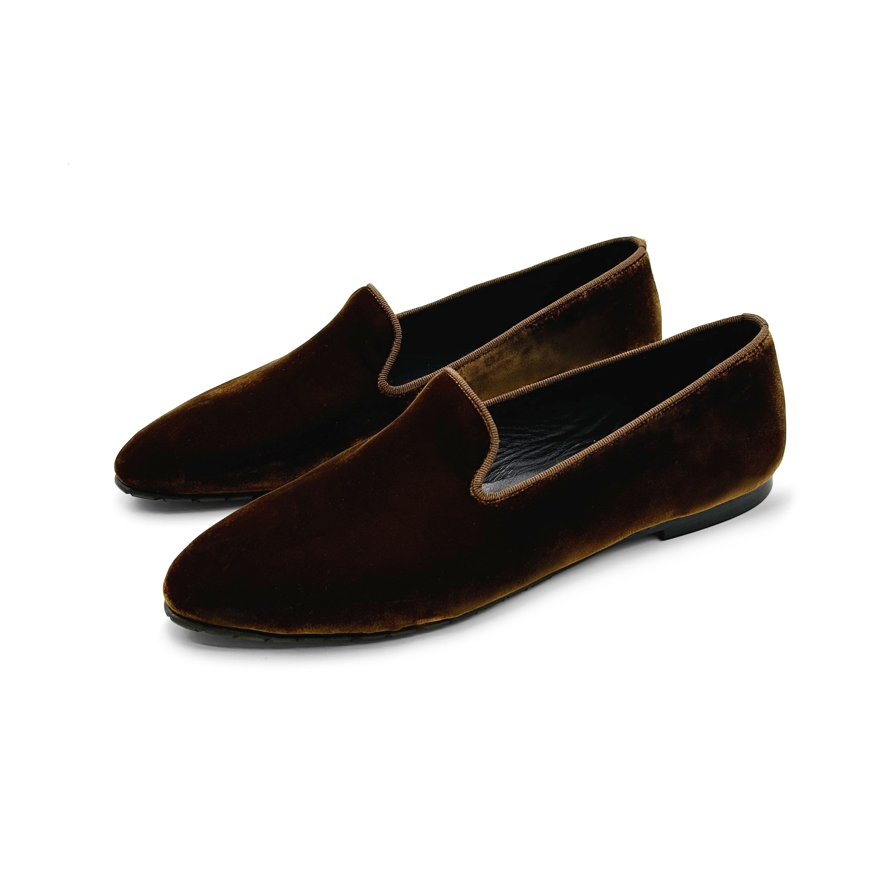 Slippers femme en velours marron