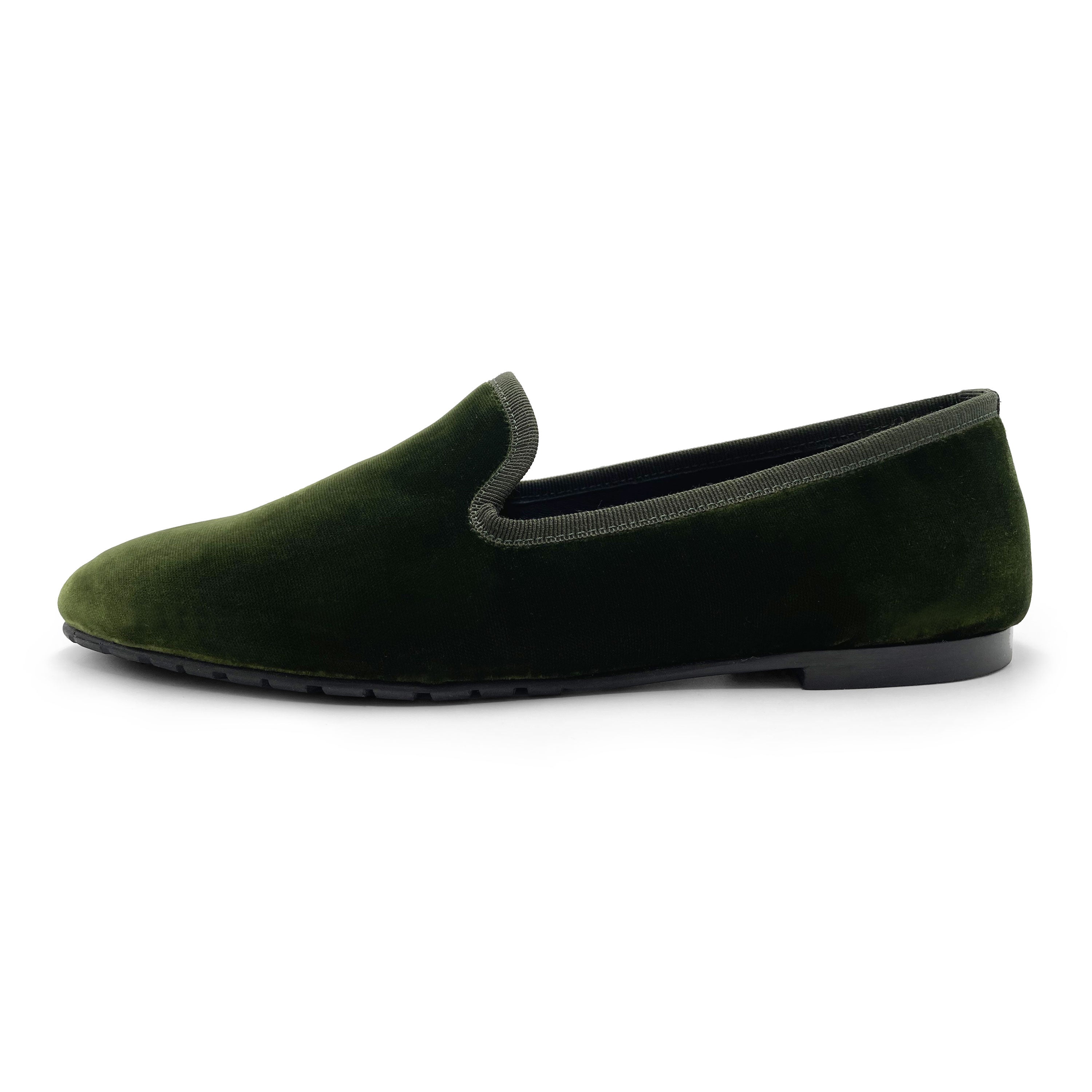 Slippers da donna in velluto verde bosco