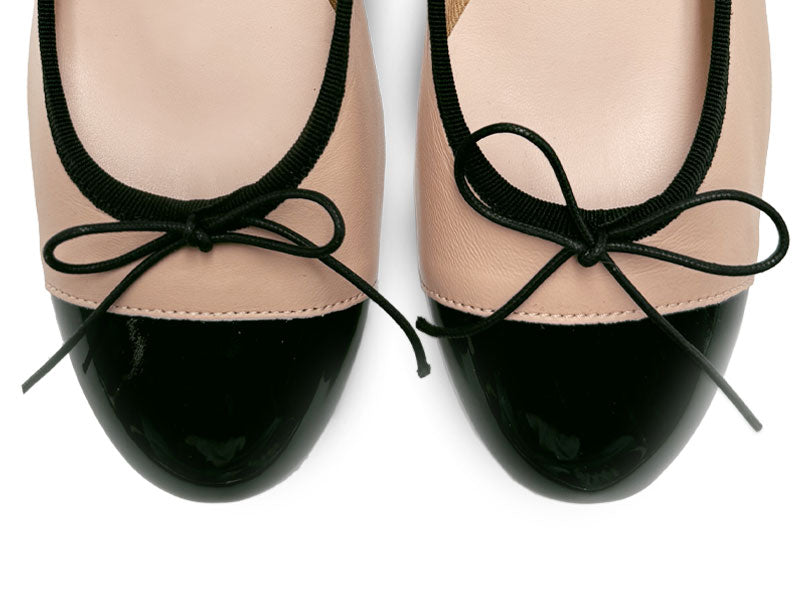 Ballerines rose poudré en cuir à talon haut et bout en vernis