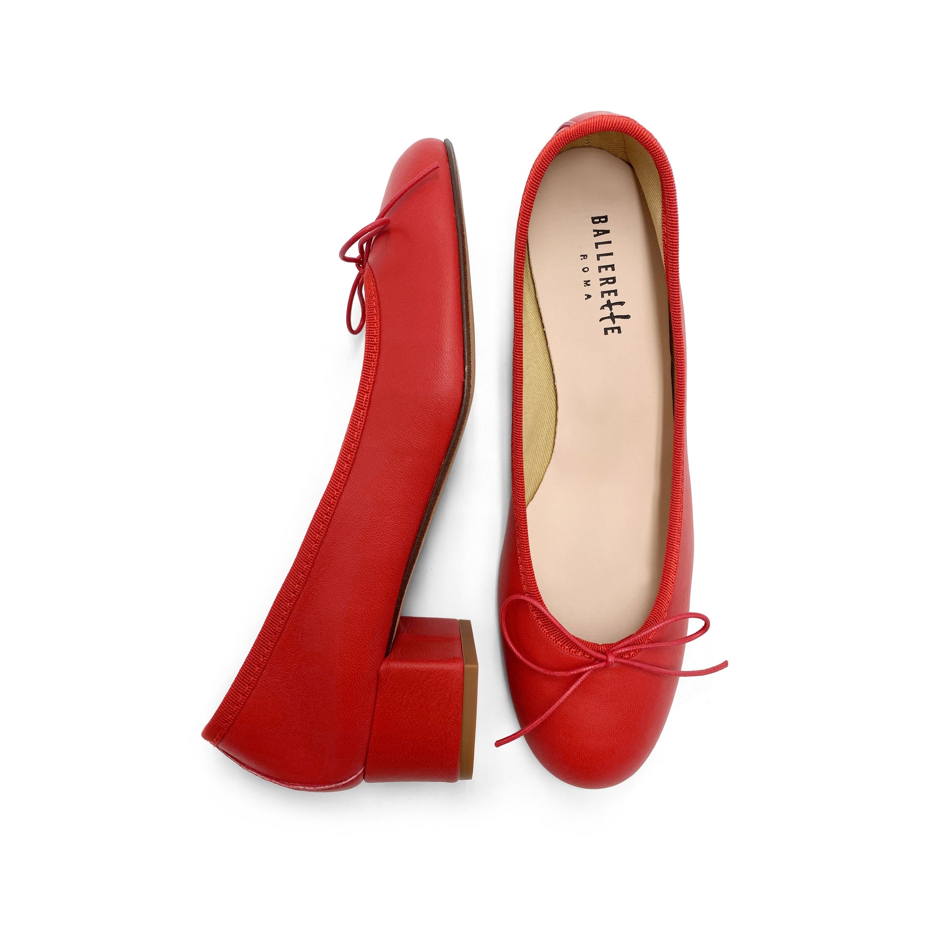 Red leather ballet flats with heel