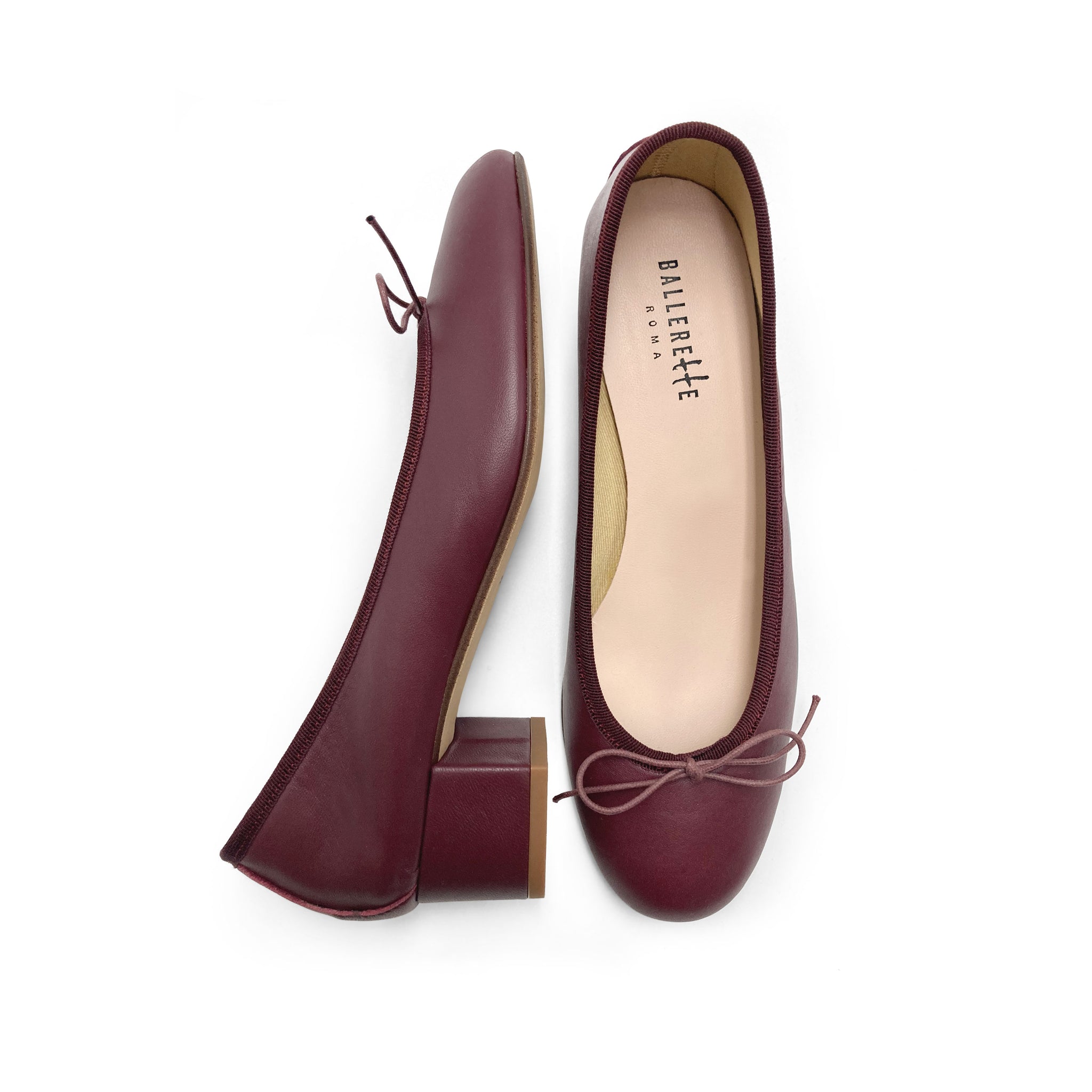 Burgundy leather ballet flats with heel — free download