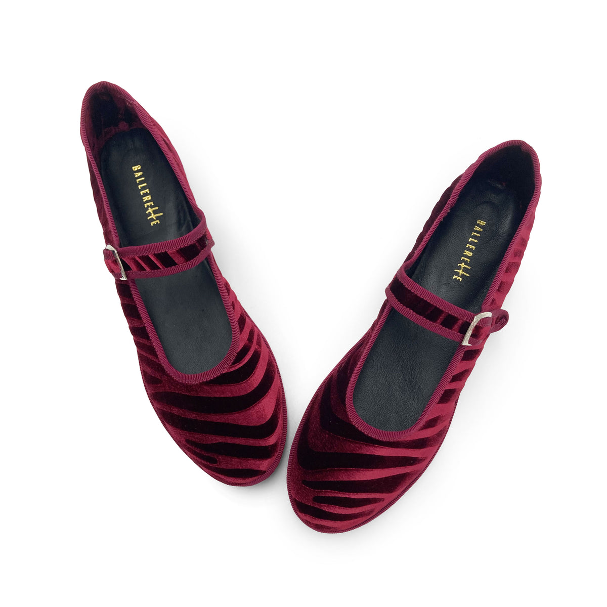 Bordeaux zebra-print velvet Mary Jane Friulane ballet flats
