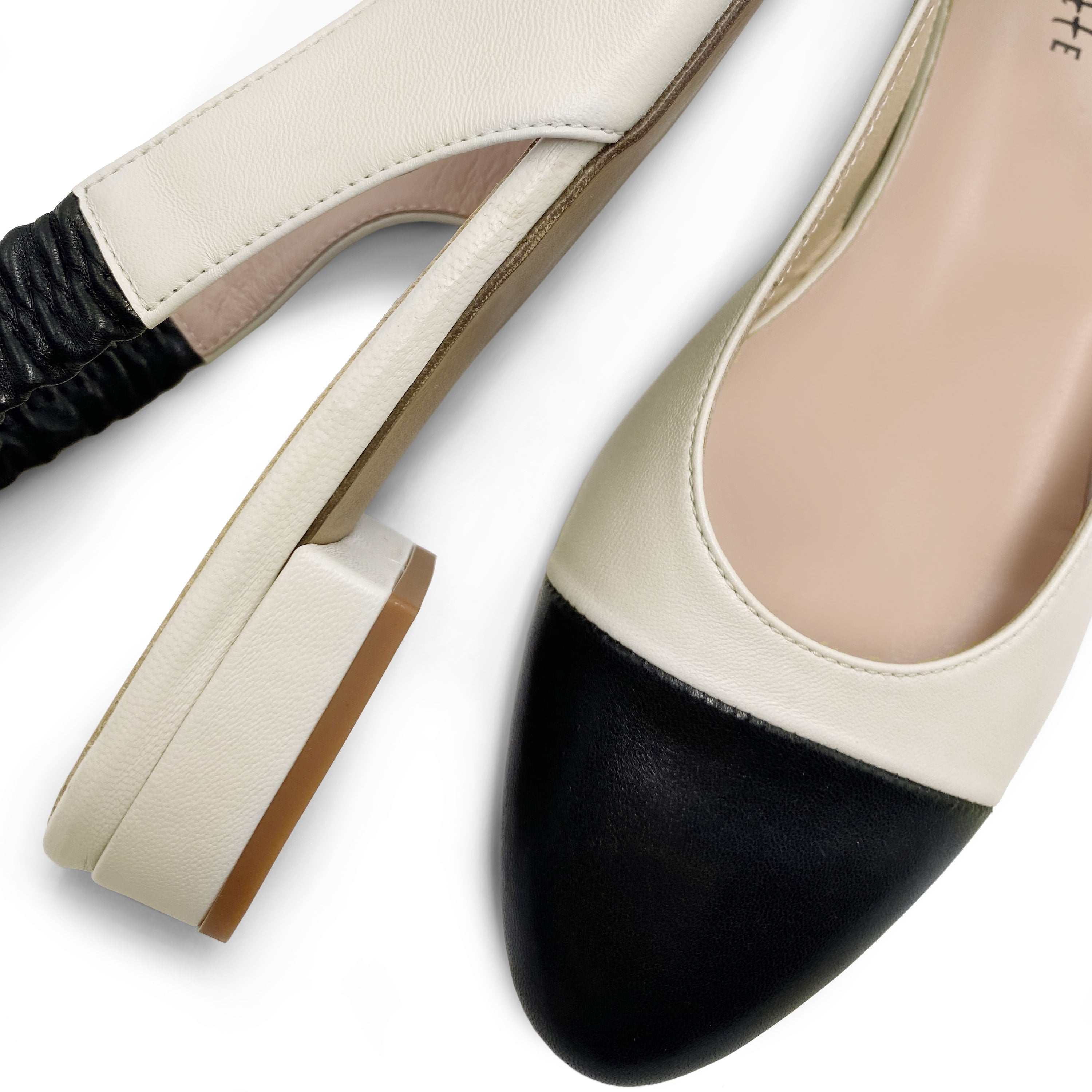 Ballerines à bride arrière en cuir ivoire et noir