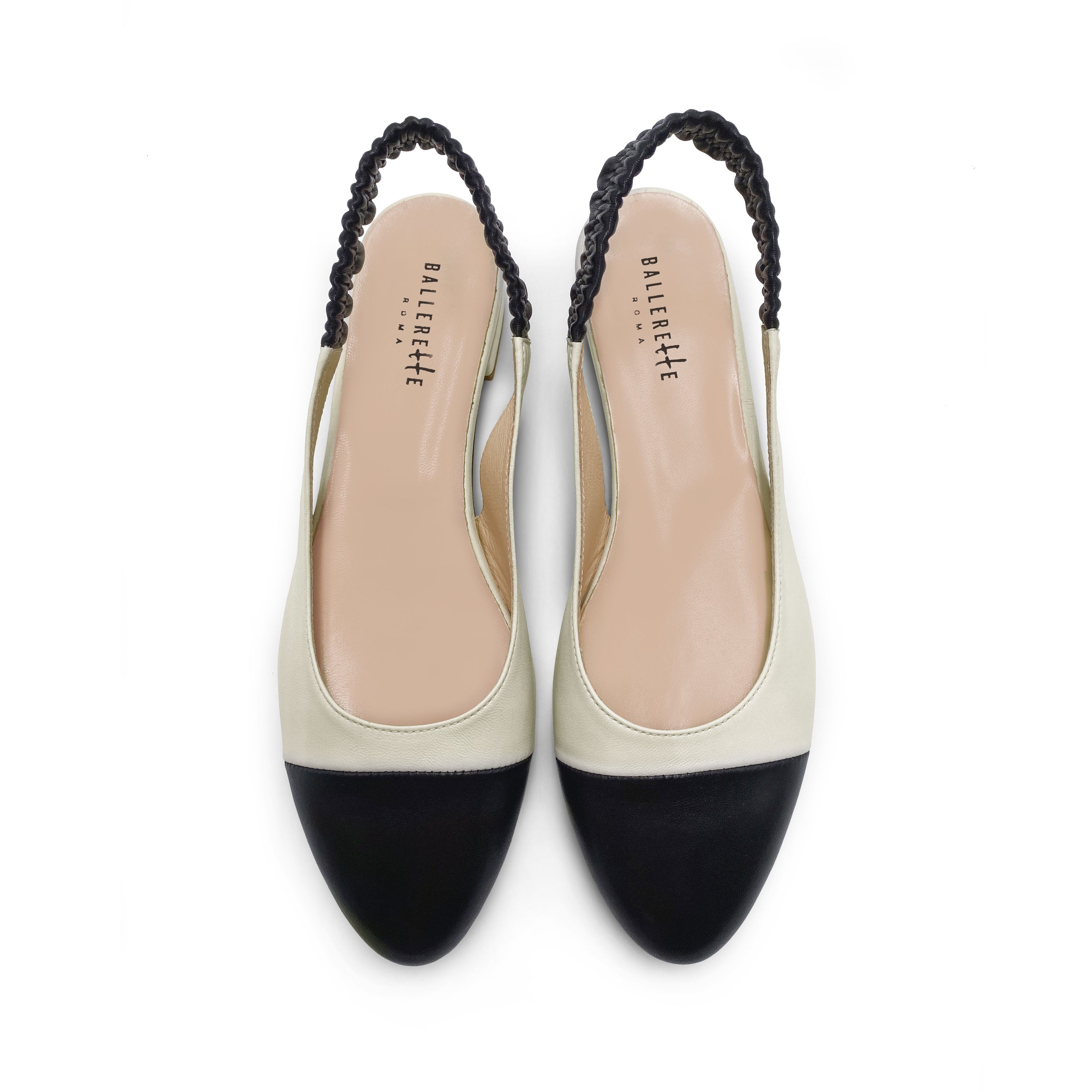 Ballerines à bride arrière en cuir ivoire et noir