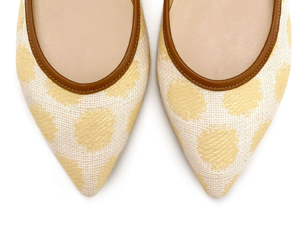 Ballerine mary jane estive in rafia beige a pois e cinturino cuoio