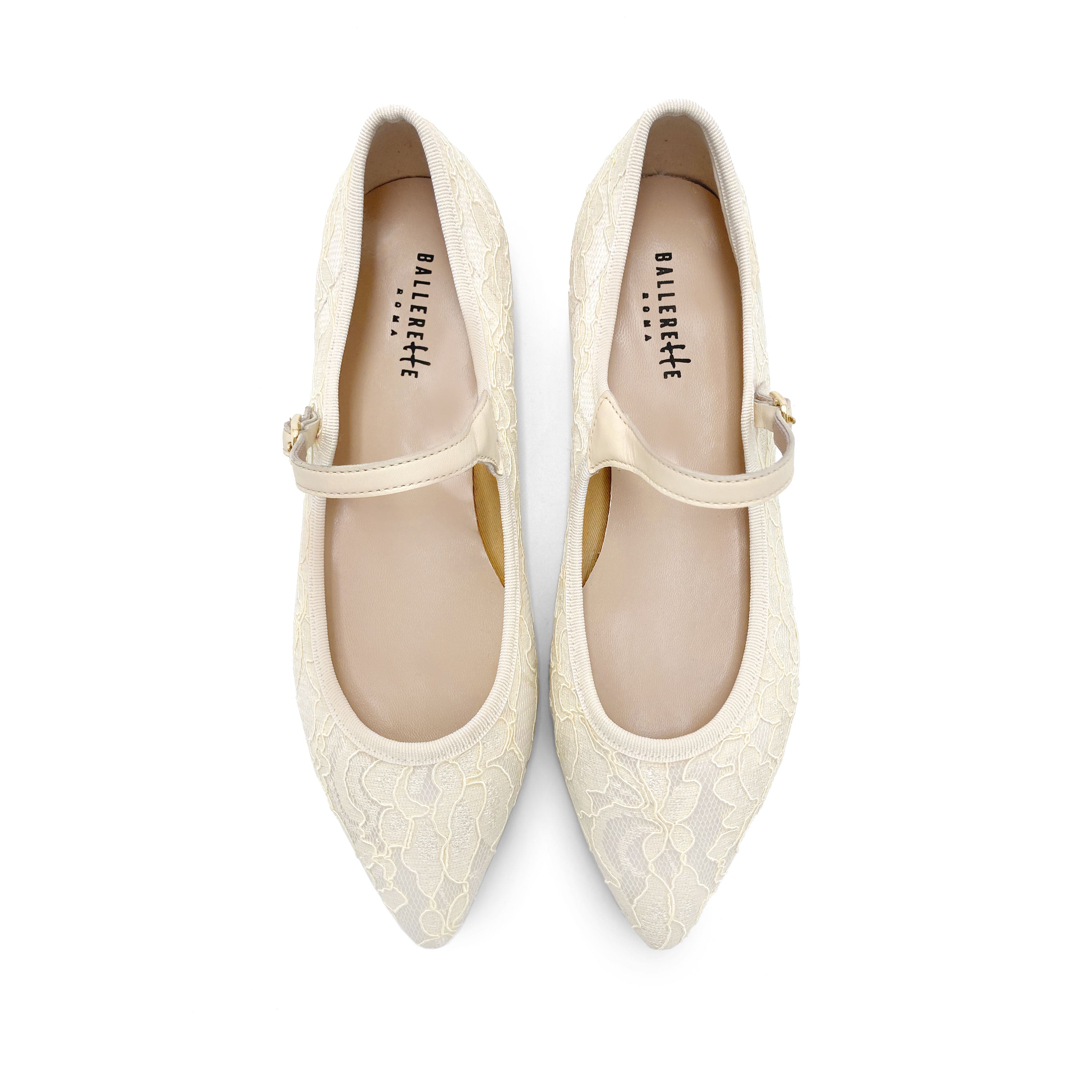 Ivory White Lace Bridal Mary Jane Ballet Flats