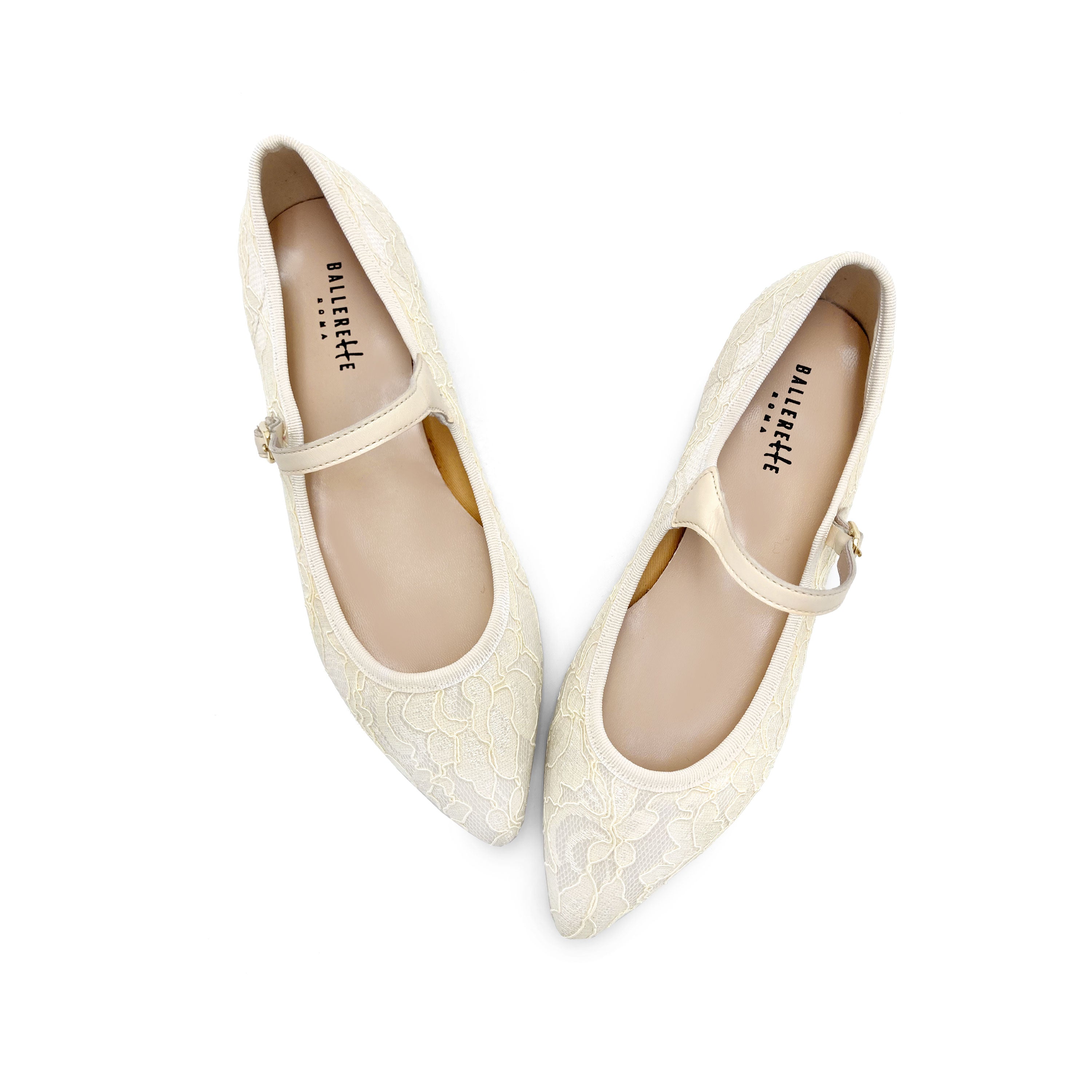 Ivory White Lace Bridal Mary Jane Ballet Flats