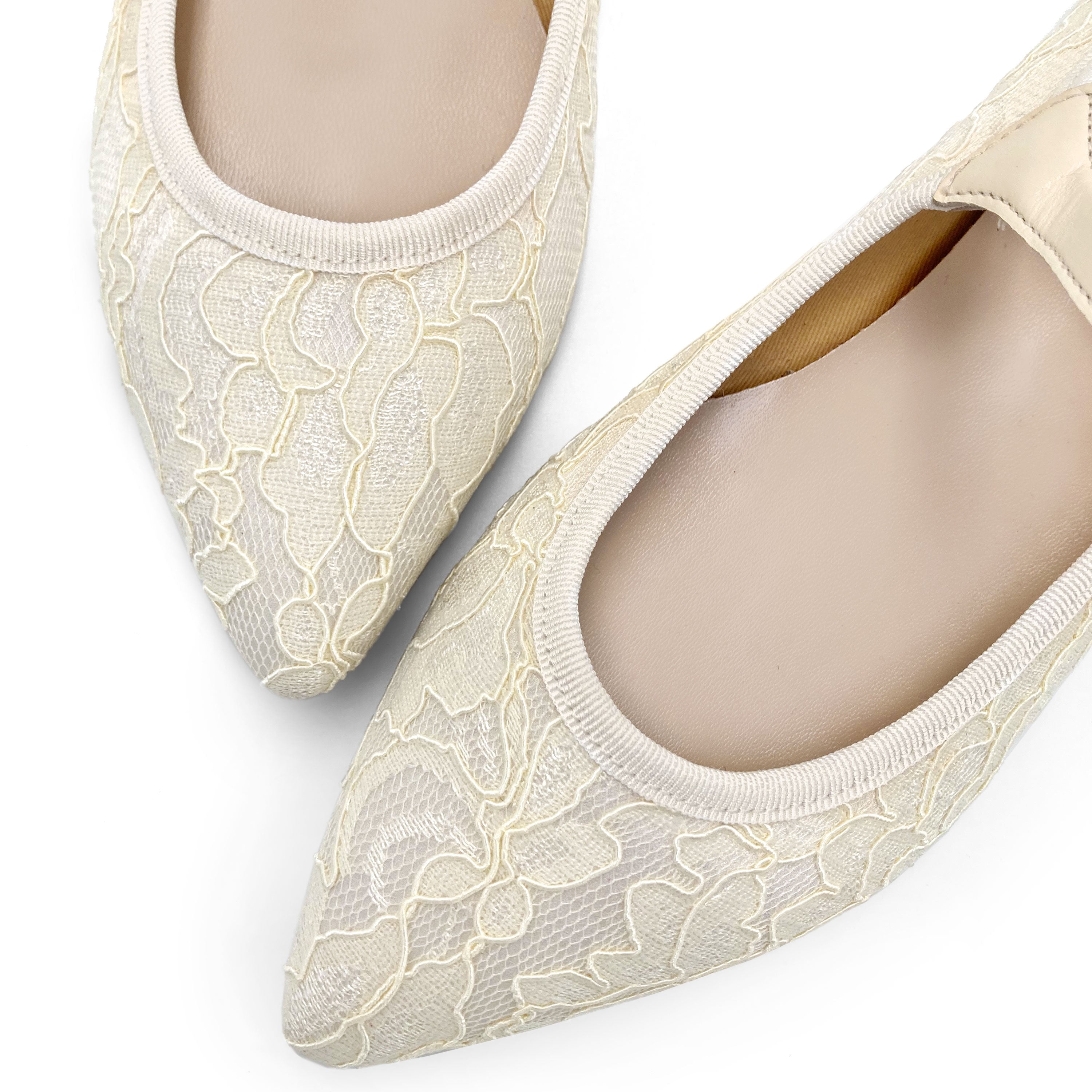 Ivory White Lace Bridal Mary Jane Ballet Flats
